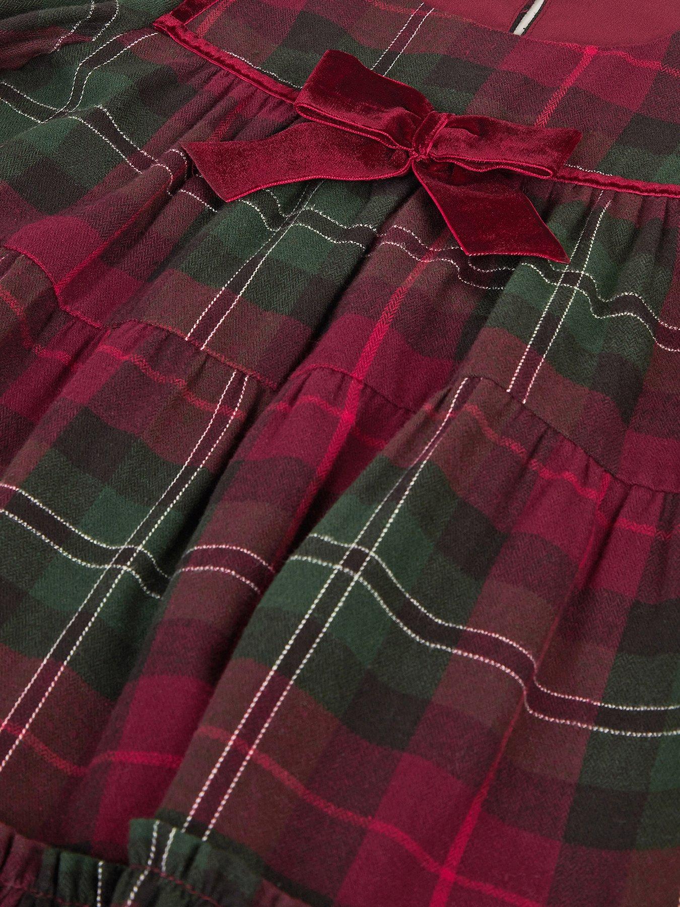 Image 4 of 4 of Monsoon Girls Tartan Check Velvet Bow Dress - Red