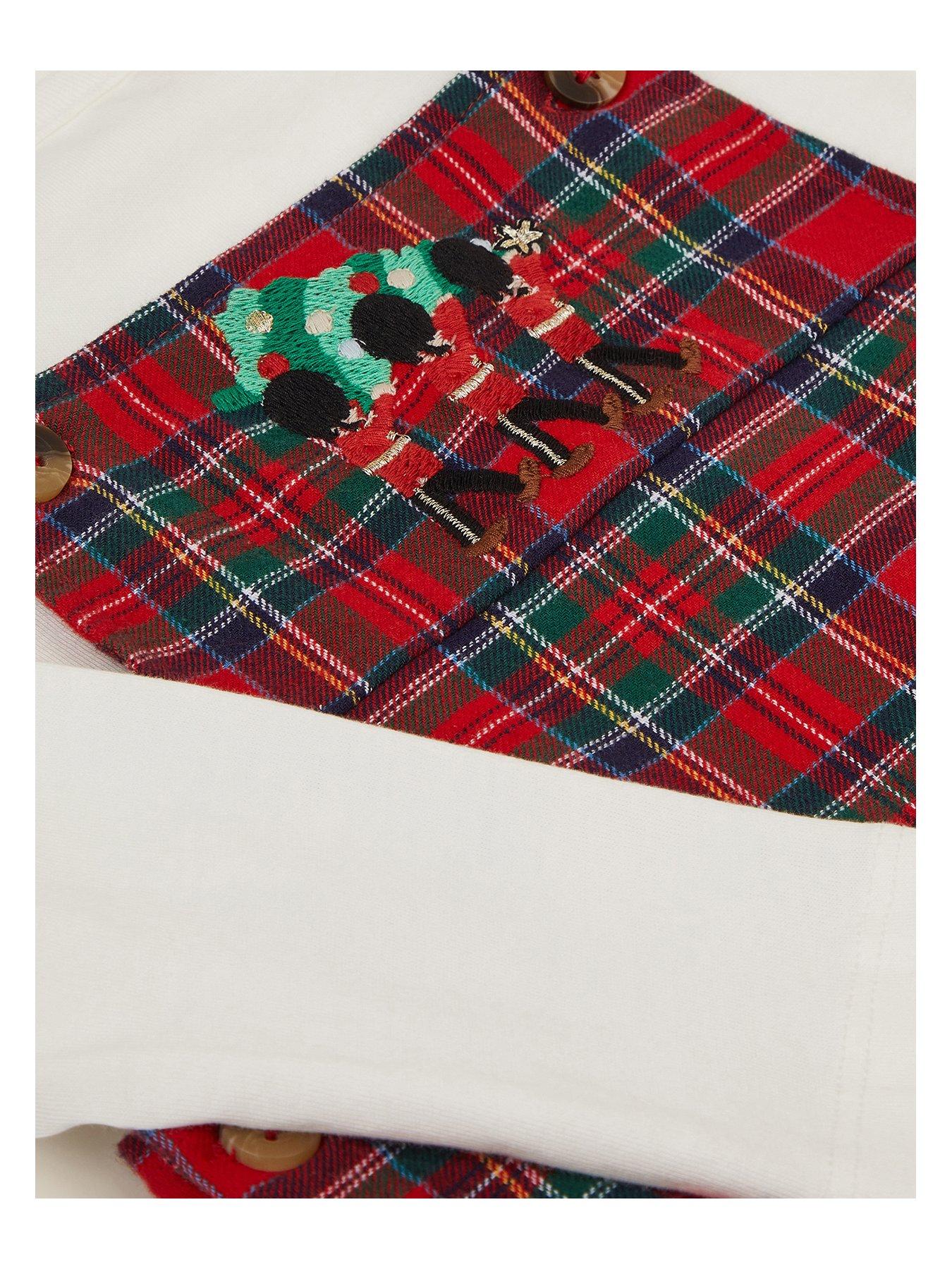 Image 3 of 3 of Monsoon Boys Christmas Check Button Strap Dungarees - Red