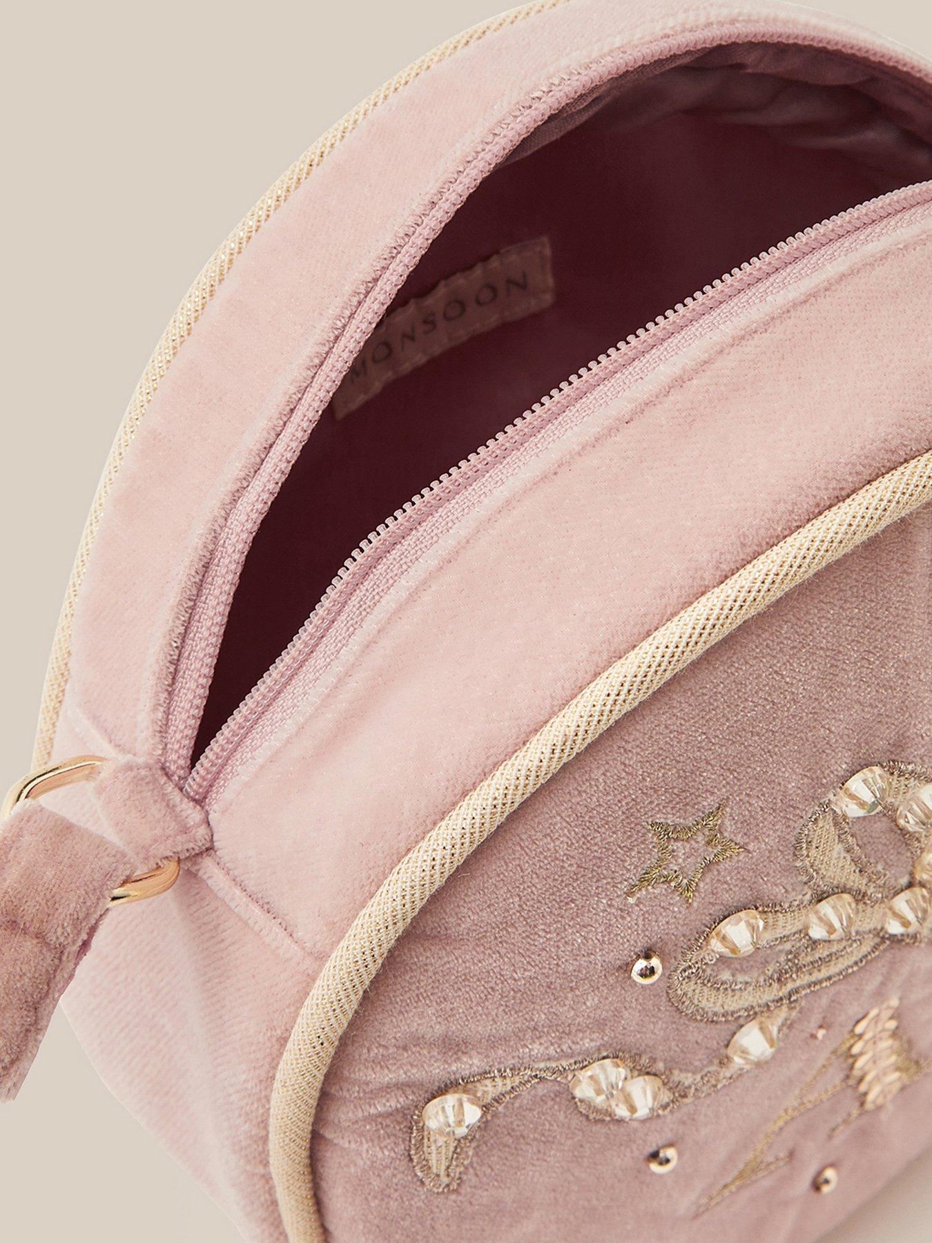 Image 3 of 5 of Monsoon Girls Embroidered Initial Sequin Zip Round Bag - Pink