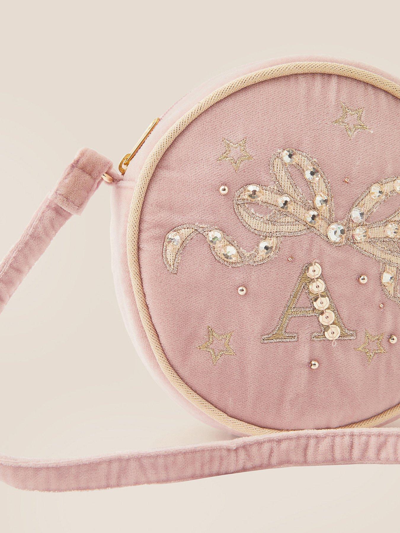 Image 4 of 5 of Monsoon Girls Embroidered Initial Sequin Zip Round Bag - Pink