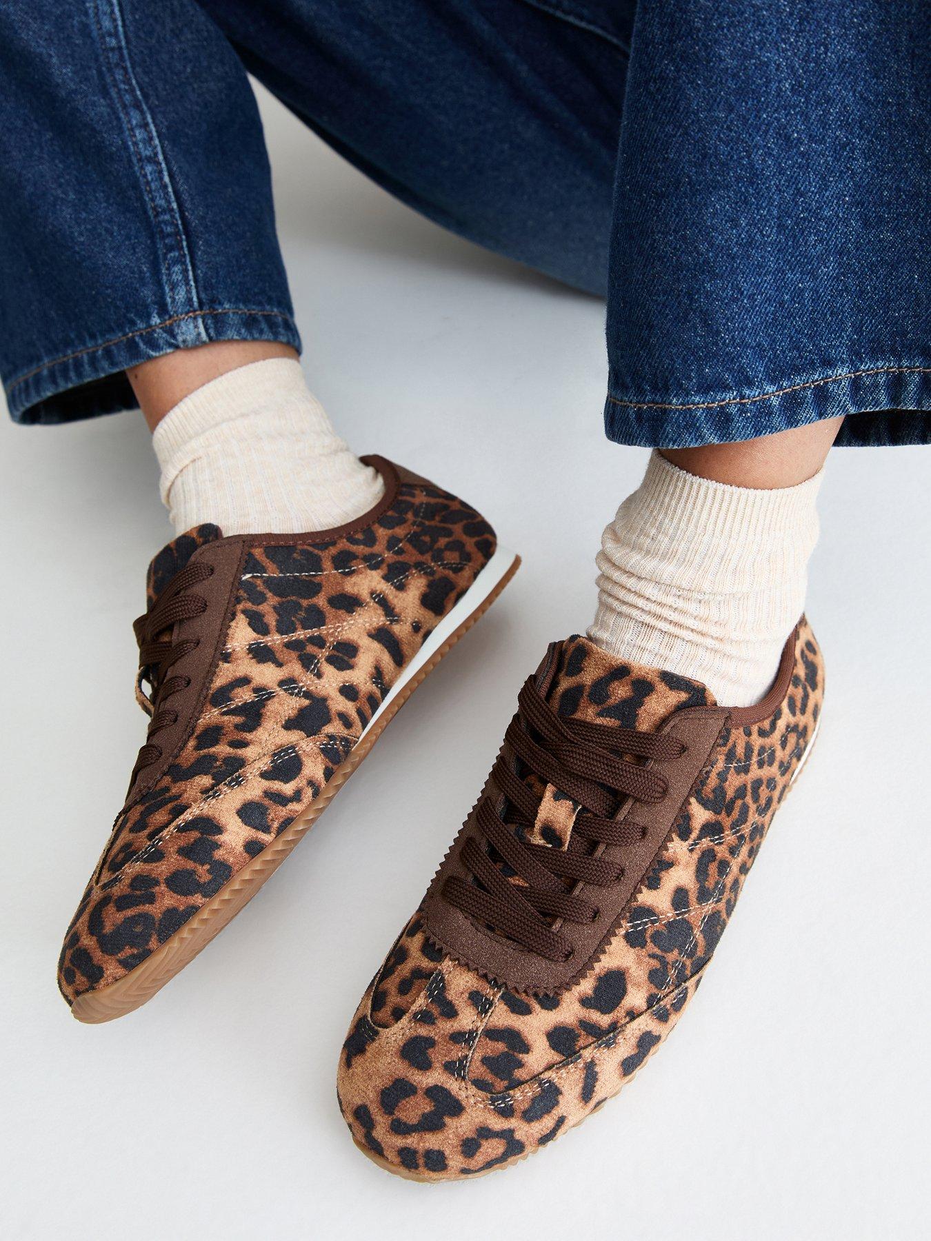 Image 1 of 5 of New Look Leopard Print Faux Suede Trainers