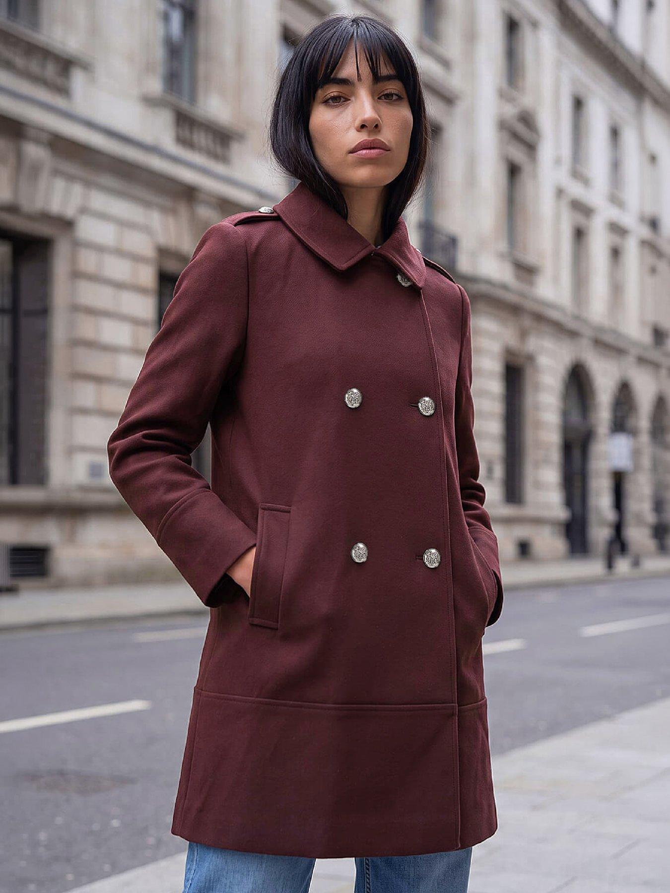 Roman Women's Petite Collar Double Breasted Coat in Burgundy | Size: 16 - Image 2