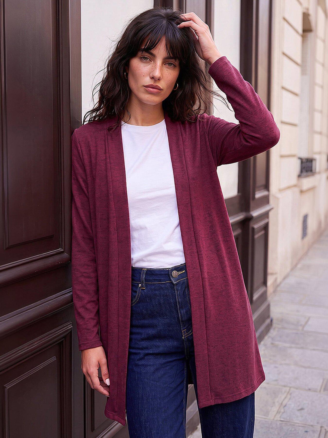 Roman Women's Burgundy Longline Knit Cardigan In | Size: 16 - Image 2