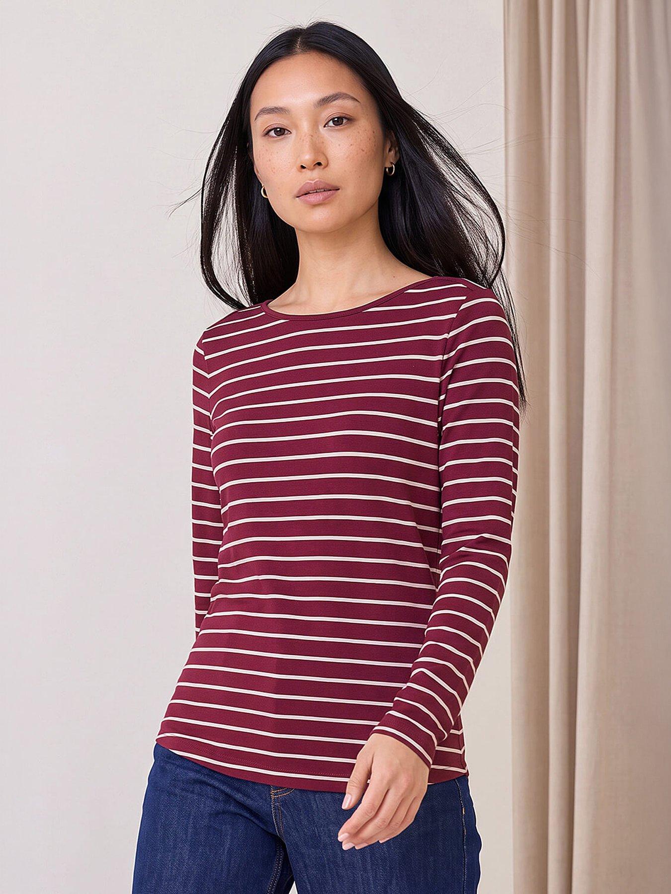 Roman Women's Burgundy Stripe Print Soft Touch Top In | : Size 16 - Image 6