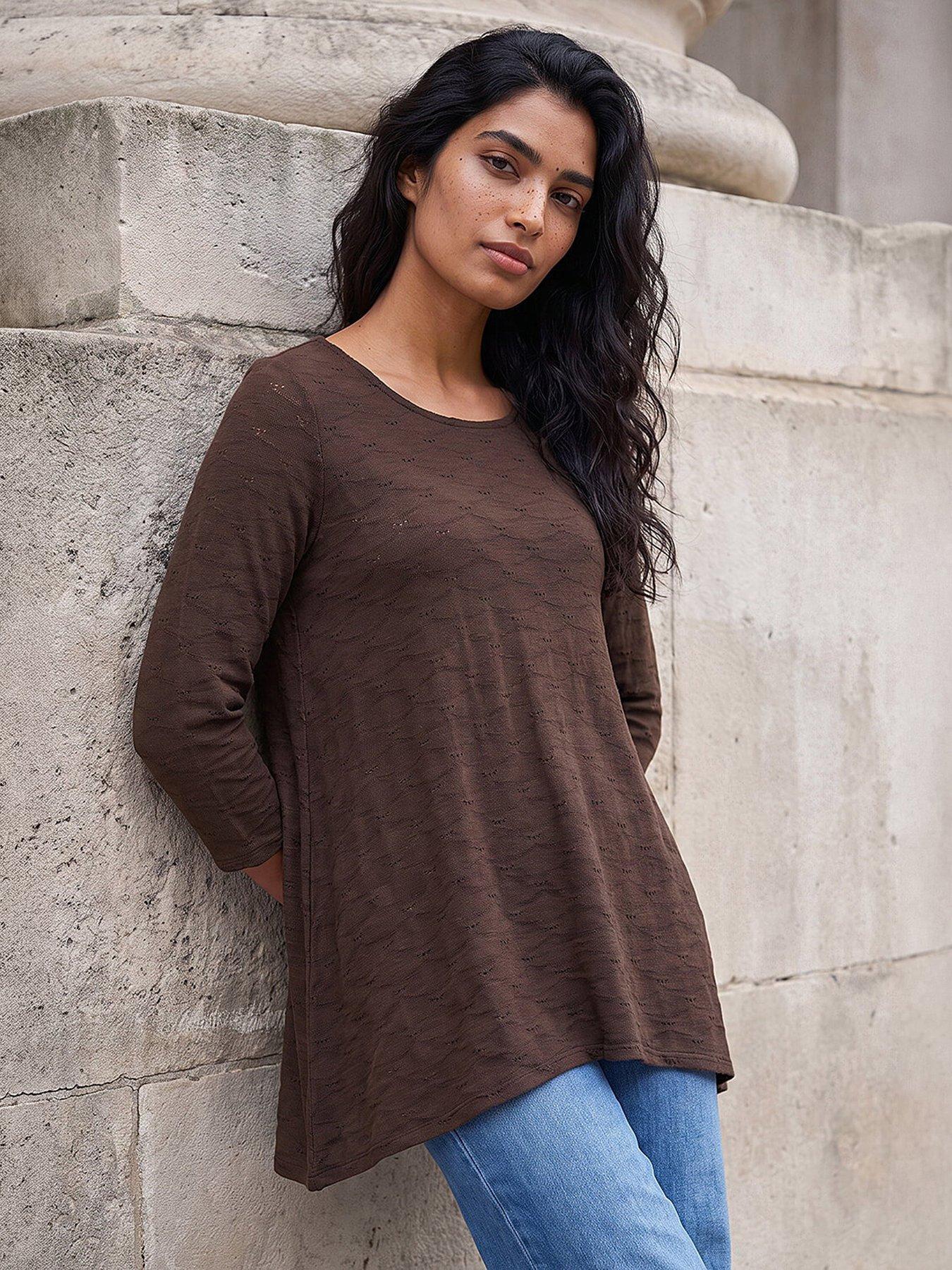 Roman Women's Chocolate Textured Stretch Jersey Tunic Top In | Size: 10 - Image 6