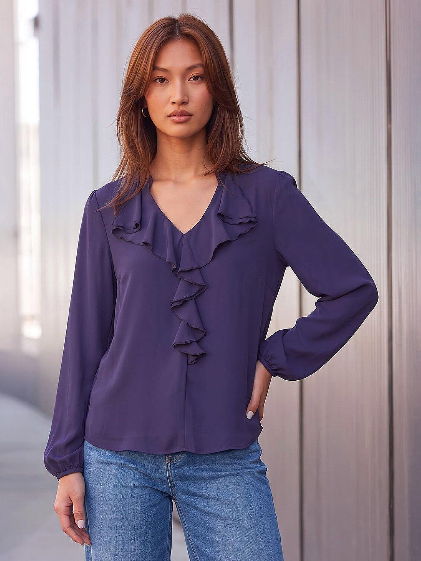 Roman Women's Purple Ruffle Neck Blouse In | Size: 14 - Image 2