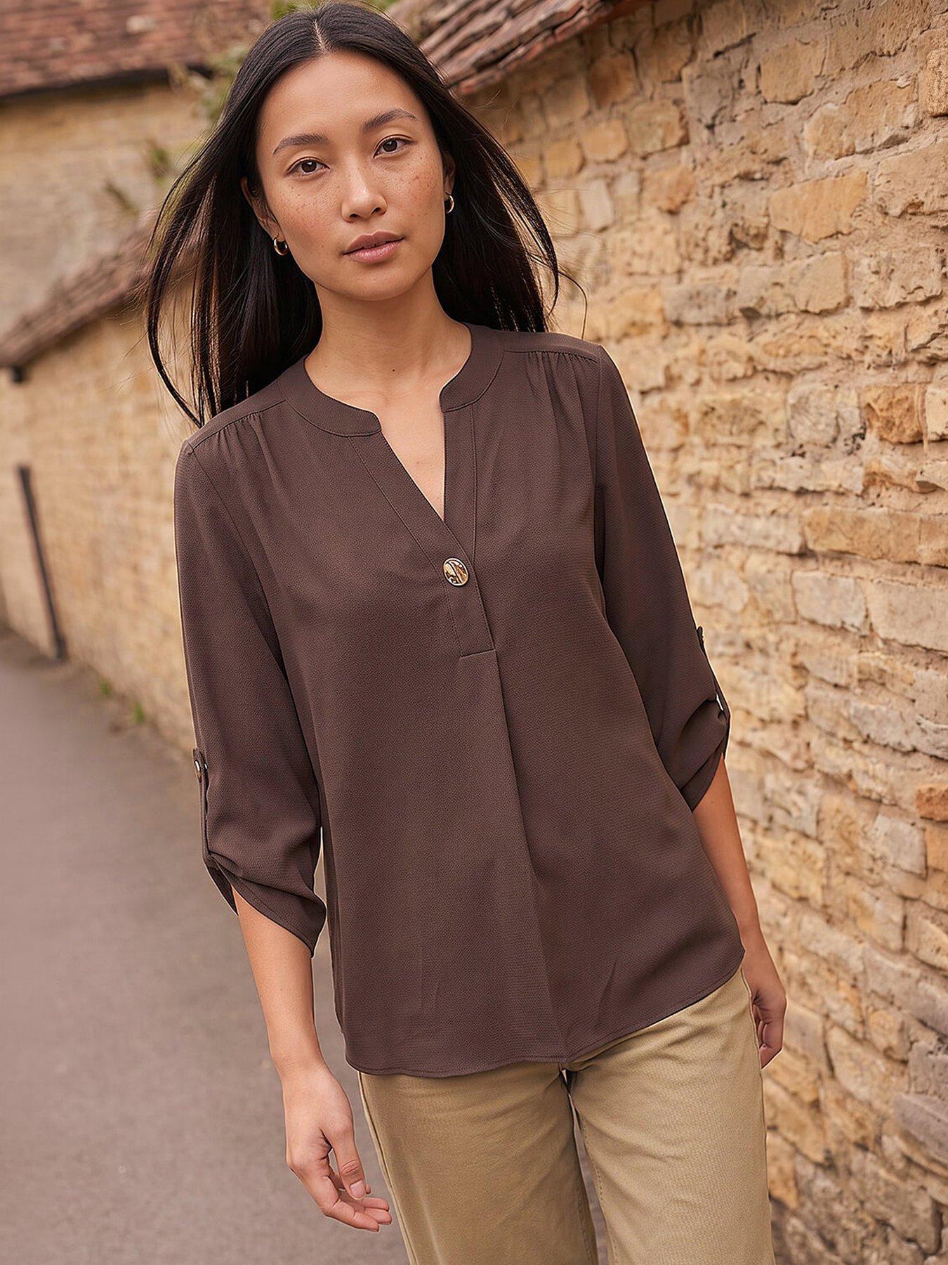 Roman Women's Chocolate Gold Button Shirt In | : Size 20 - Image 3