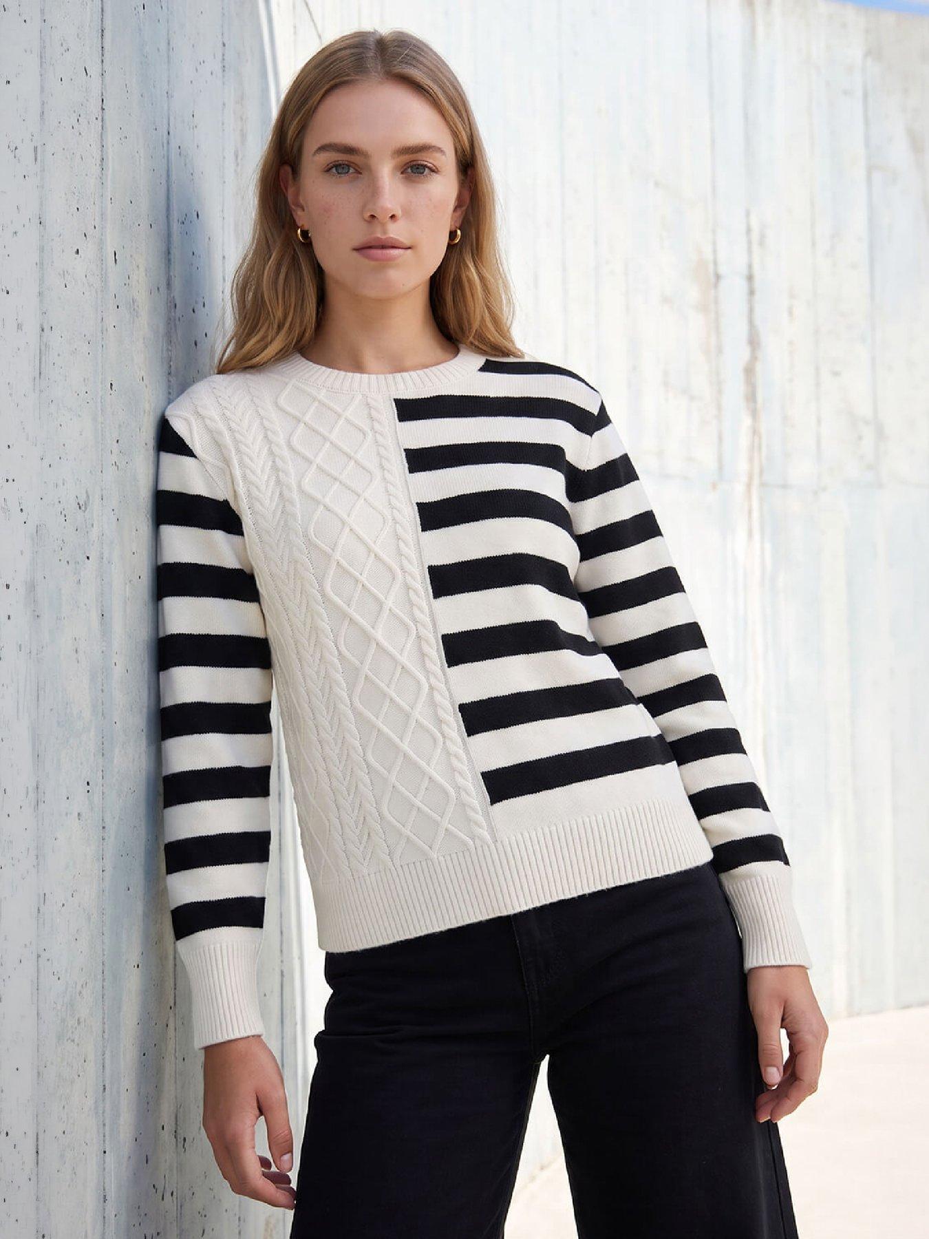 Roman Women's Ivory Cable Stripe Knit Jumper In | Size: 18 - Image 6