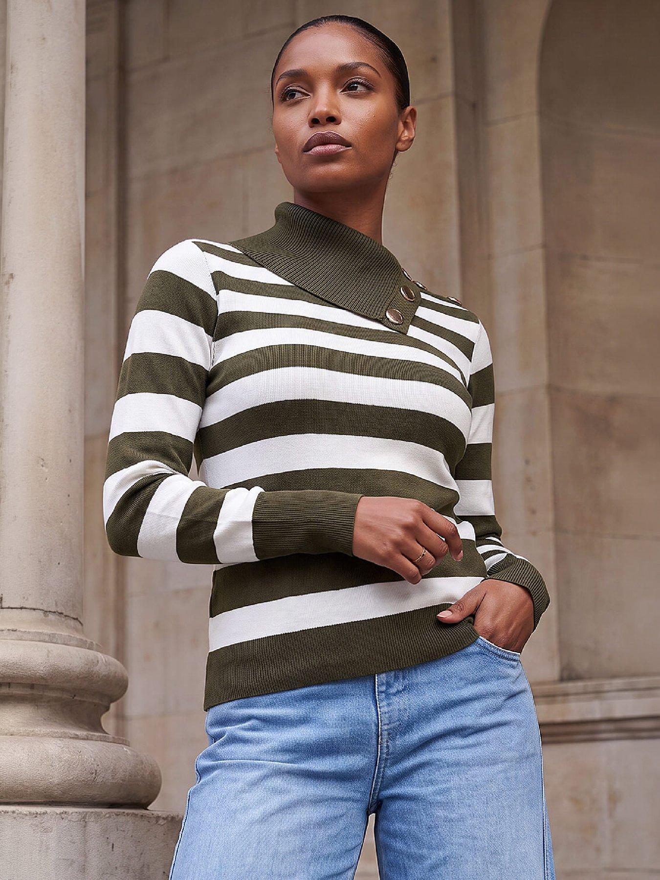 Roman Women's Khaki Button Stripe Knit Jumper In | : Size 14 - Image 6