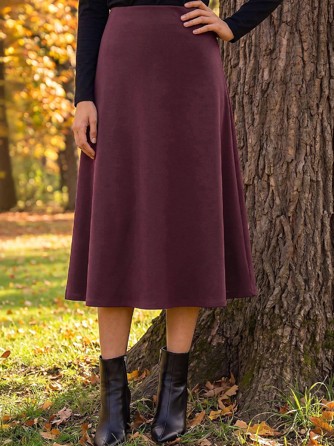 Roman Women's Wine Petite Ponte Stretch Midi Skirt In | Size: 18 - Image 6