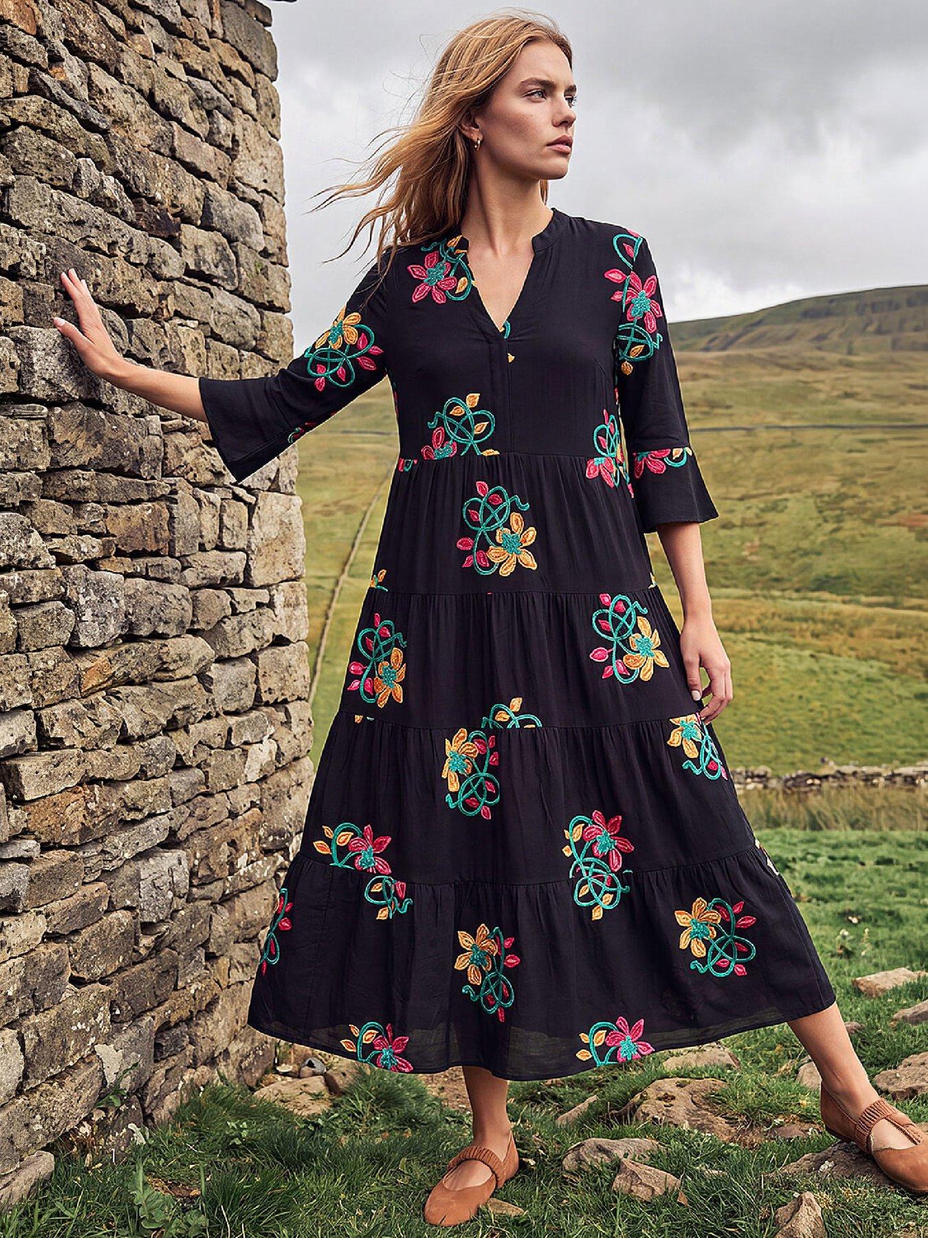 Image 1 of 4 of Roman Embroidered Floral Tiered Dress