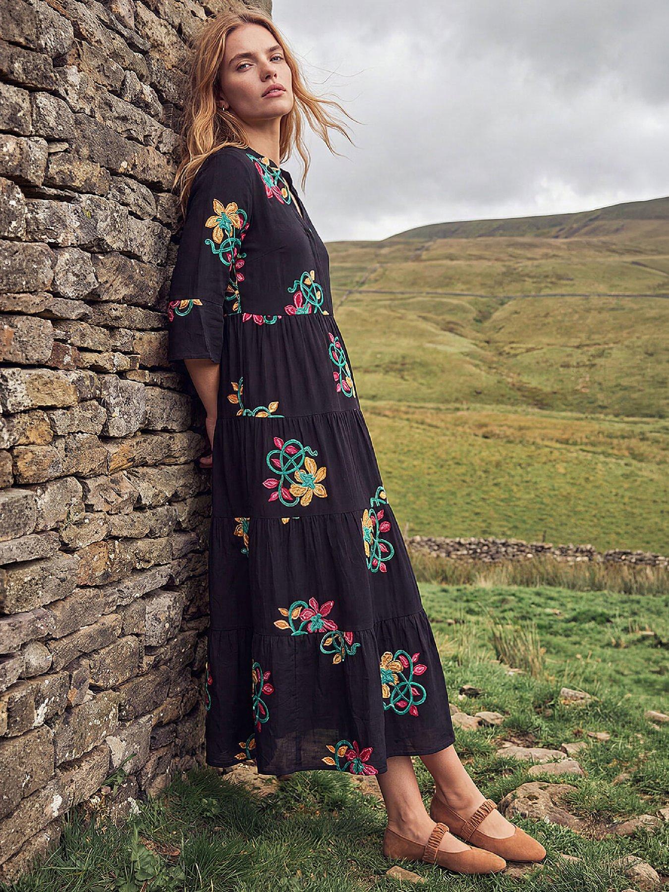 Image 3 of 4 of Roman Embroidered Floral Tiered Dress