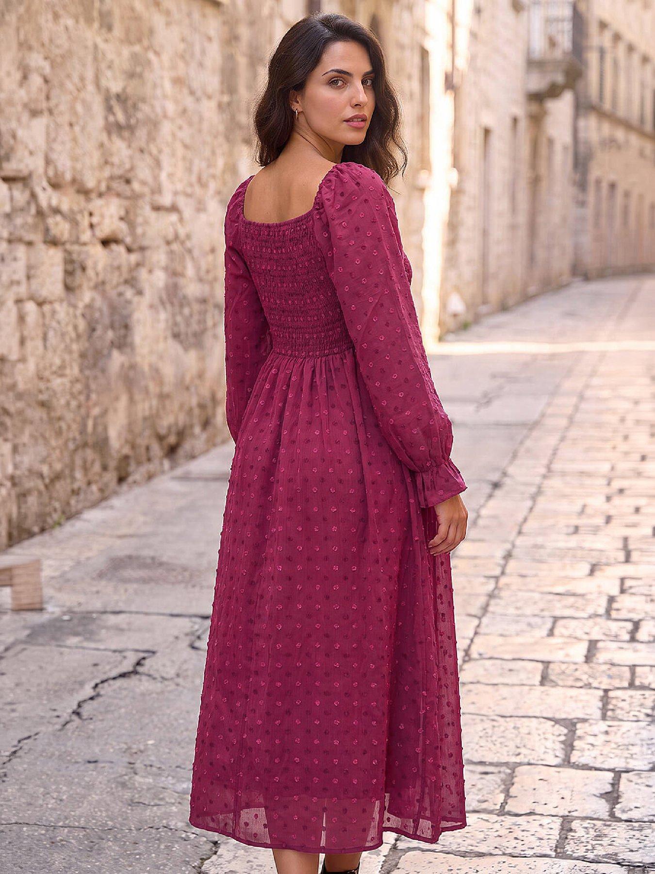 Image 2 of 4 of Roman Dusk Dobby Print Shirred Midi Dress