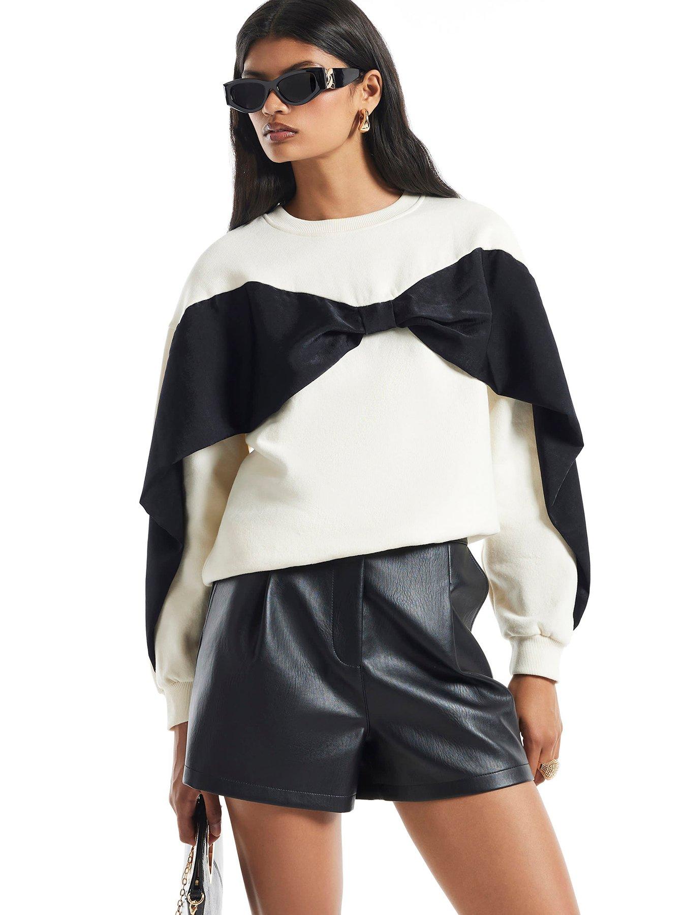 Image 1 of 6 of River Island Womens Oversized Contrast Bow Sweatshirt - Cream