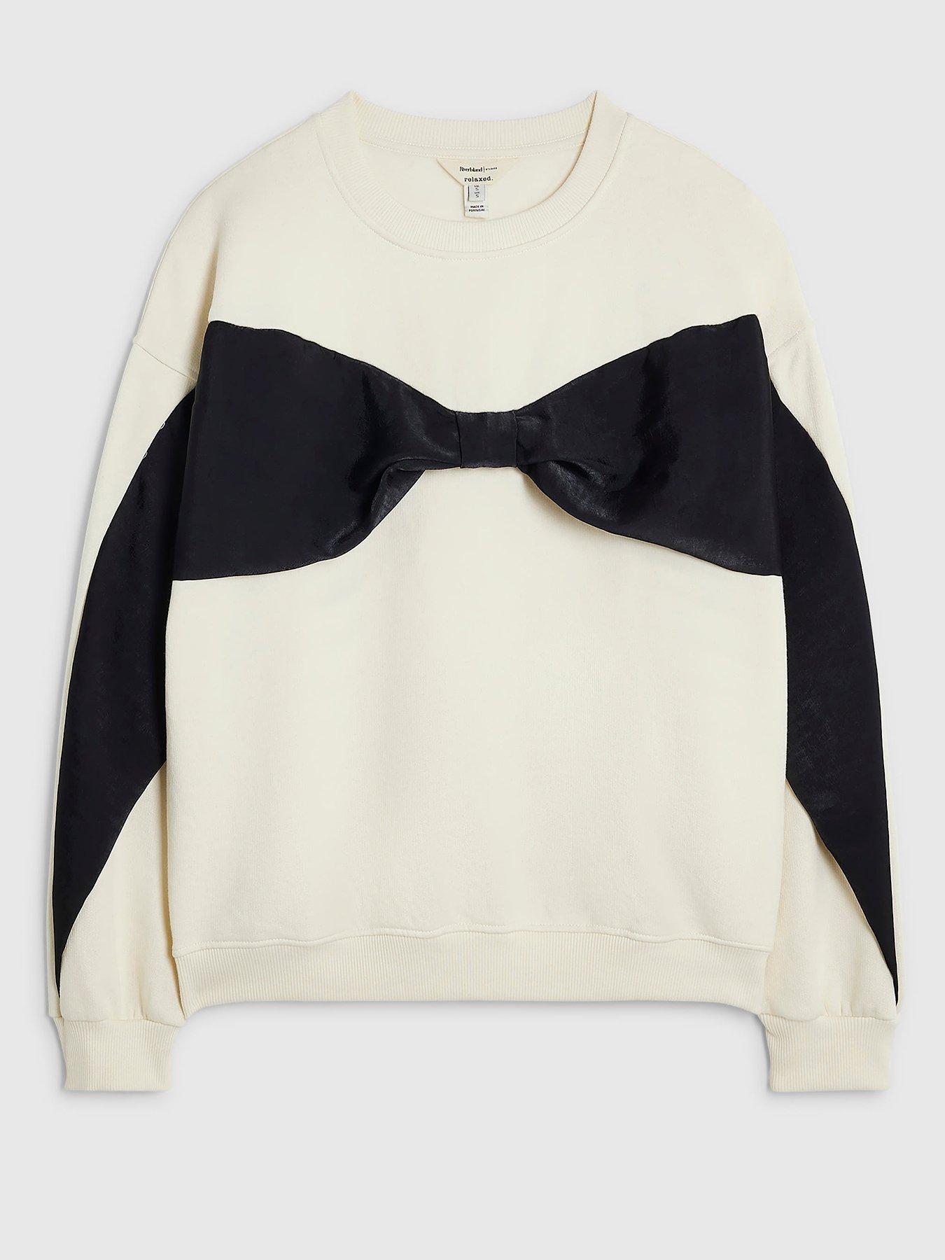 Image 5 of 6 of River Island Womens Oversized Contrast Bow Sweatshirt - Cream