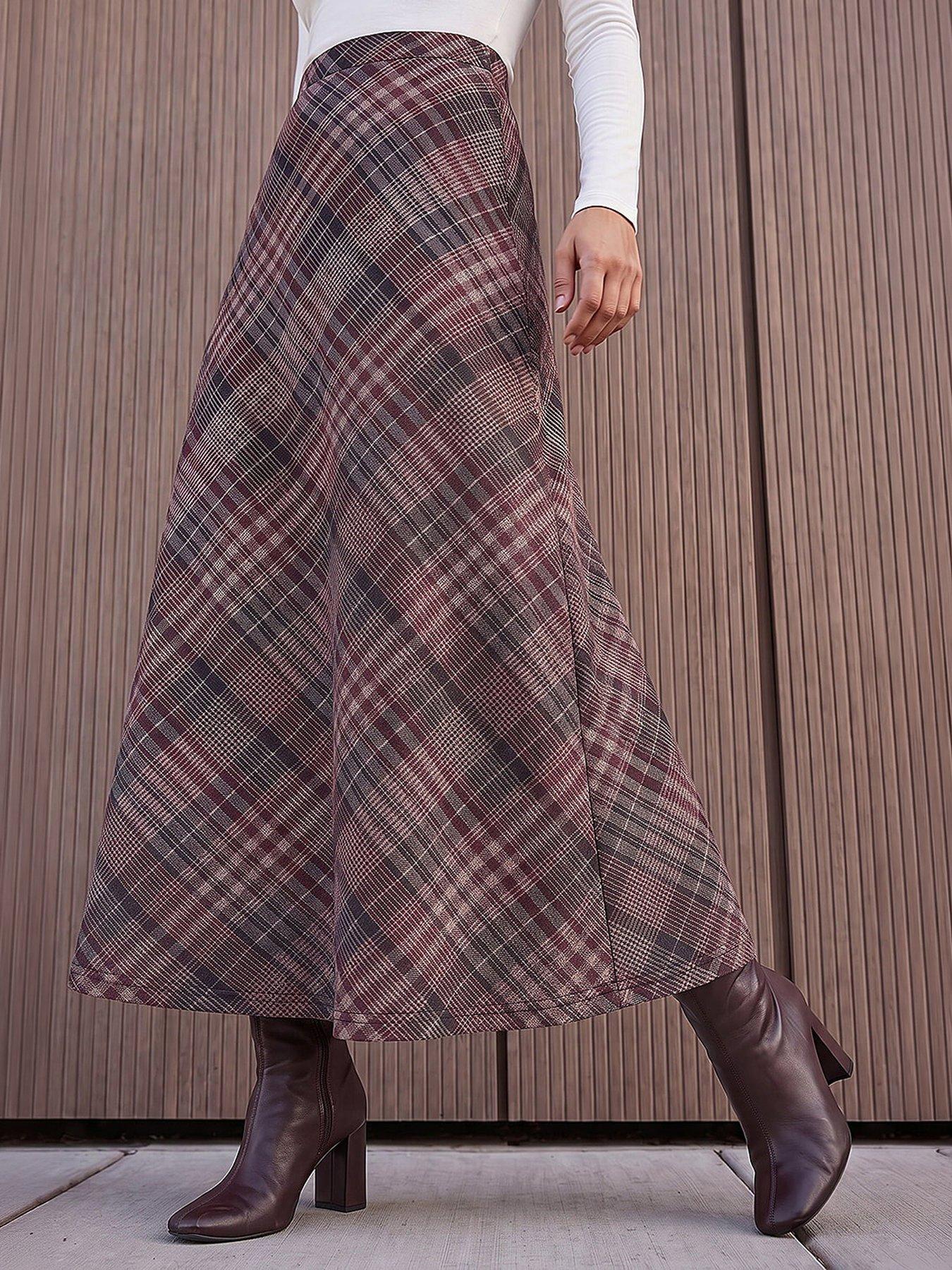 Roman Women's Wine Check Print Midi Skirt In Size 16 - Image 5