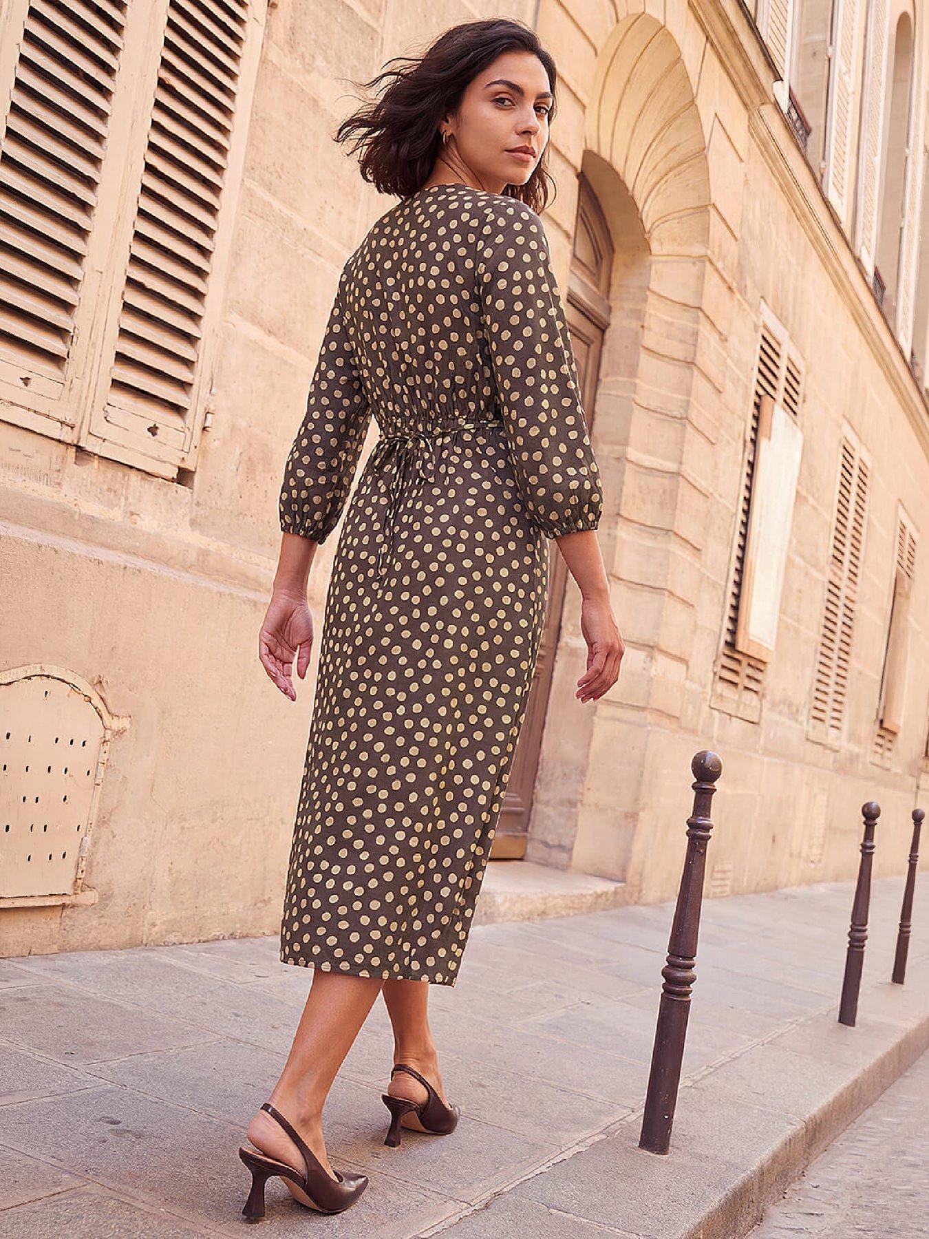 Image 4 of 4 of Roman Frill Polka Dot Midi Dress