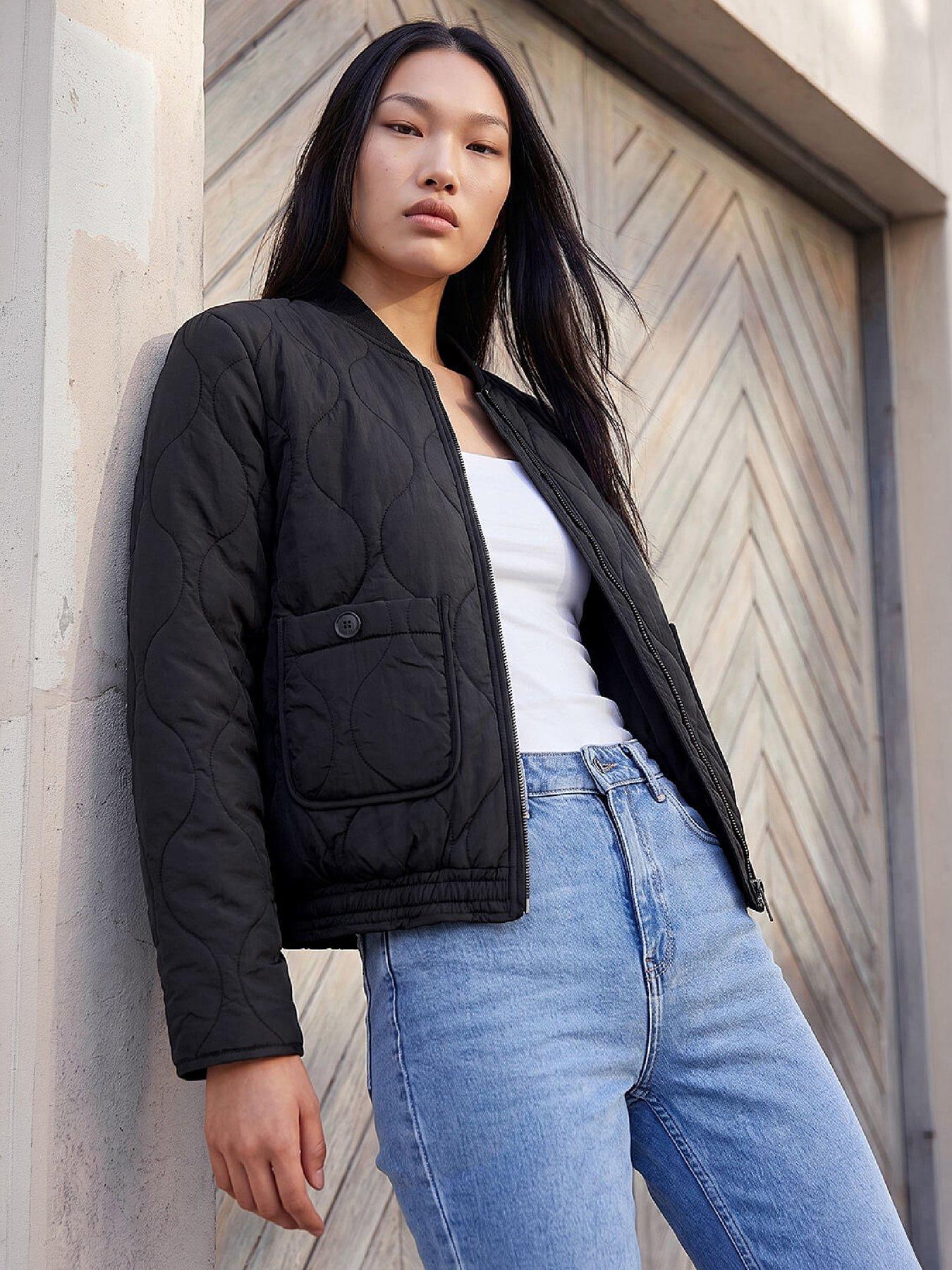Dusk Women's Black Quilted Bomber Jacket Size 8 - Image 2