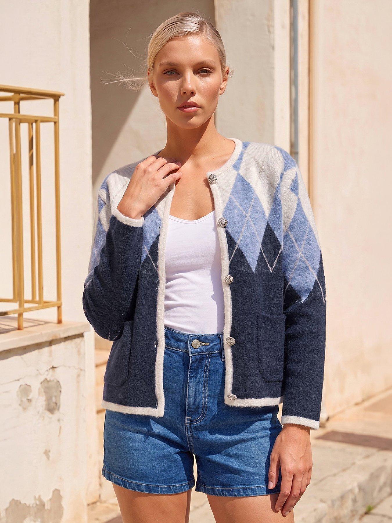 Roman Navy Petite Argyle Cardigan - Image 3