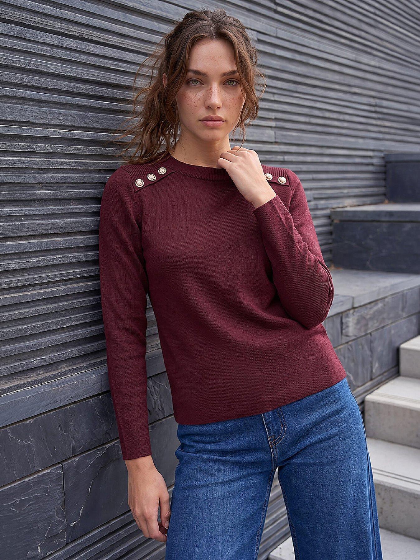Roman Petite Women's Wine Button Jumper Size 16 - Image 2