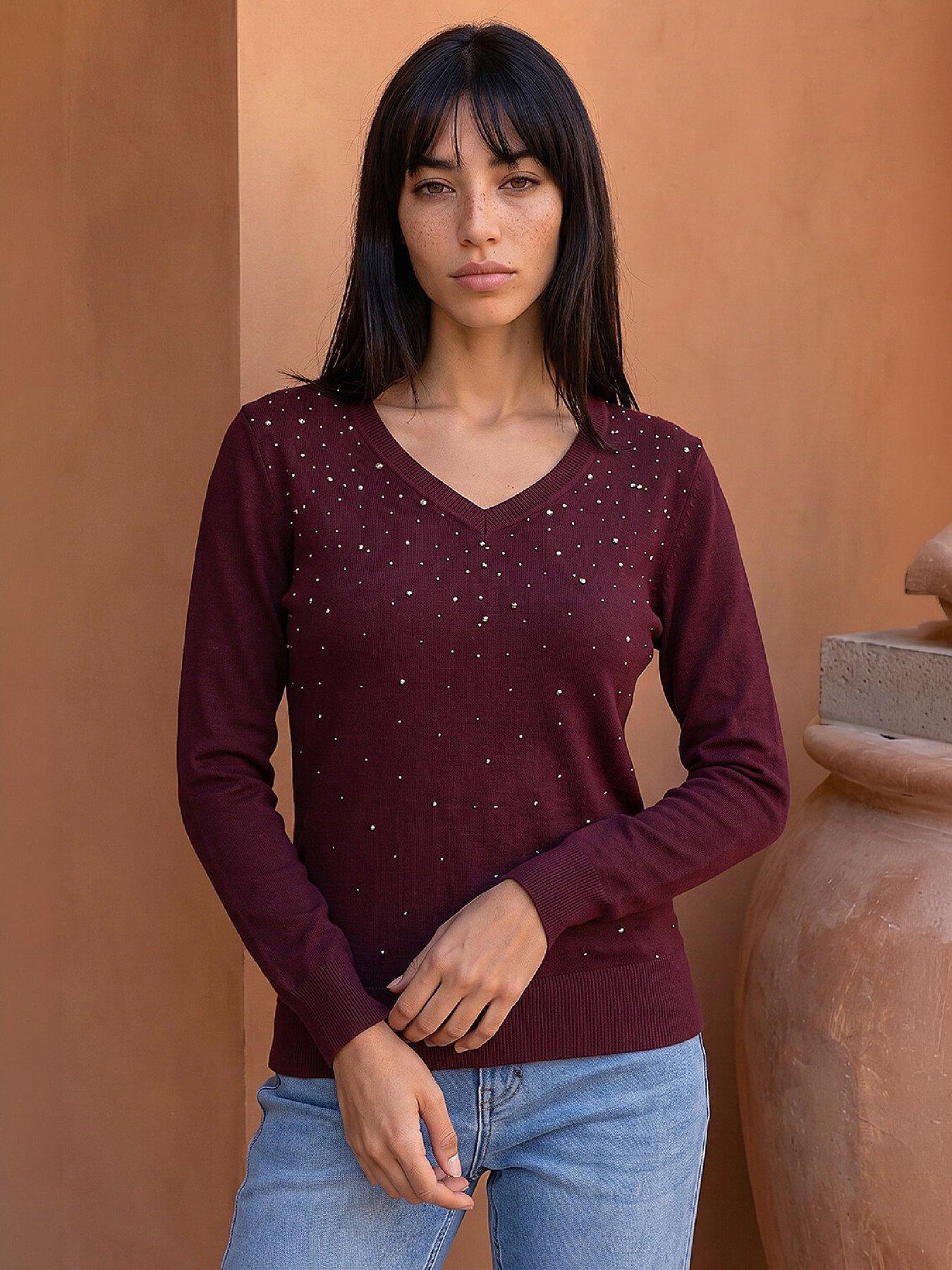 Image 1 of 4 of Roman Petite Faux Pearl Hotfix Knit Jumper
