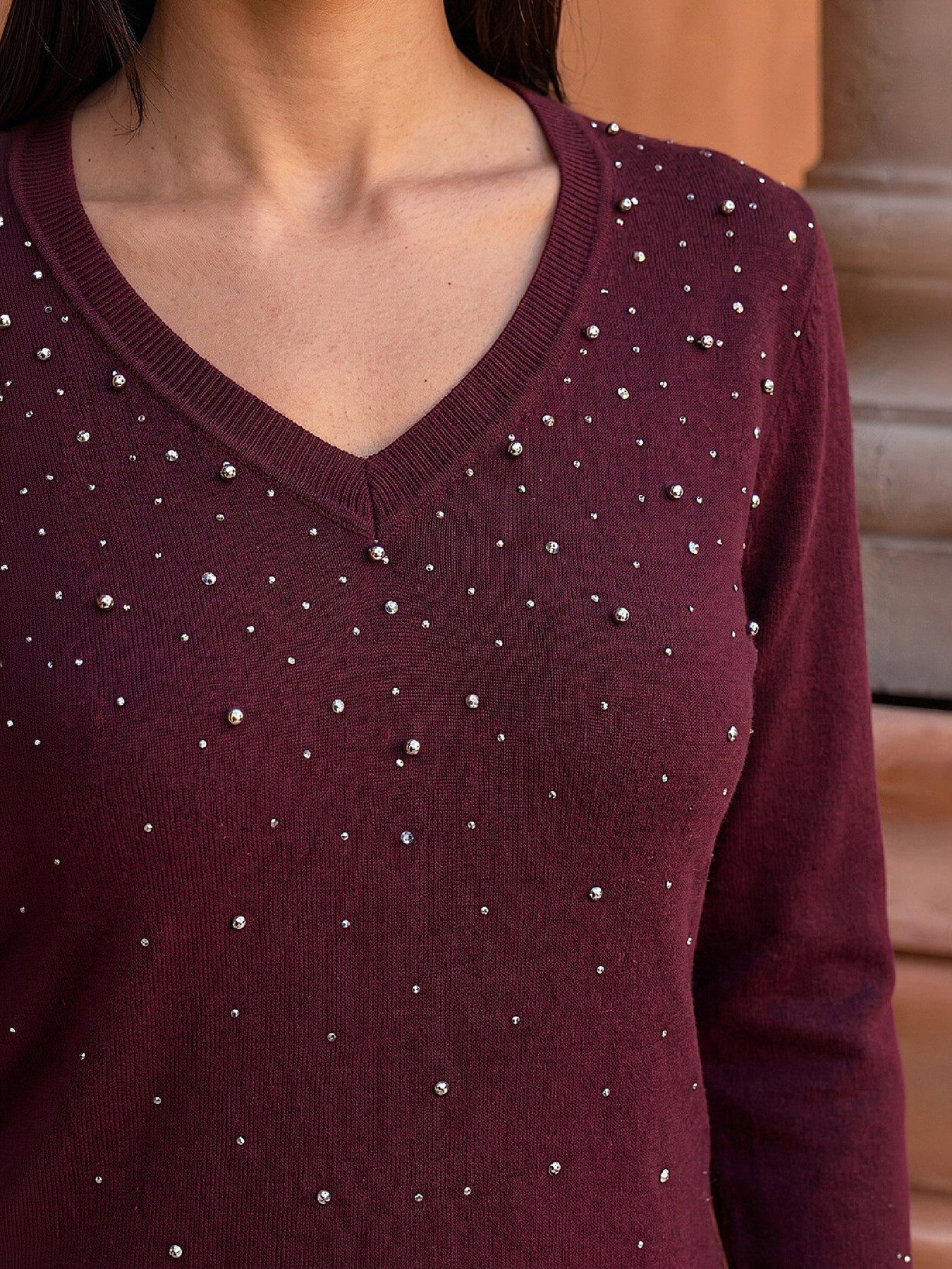 Image 2 of 4 of Roman Petite Faux Pearl Hotfix Knit Jumper