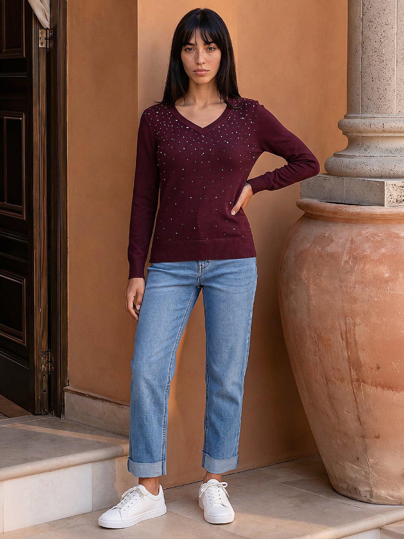 Image 3 of 4 of Roman Petite Faux Pearl Hotfix Knit Jumper