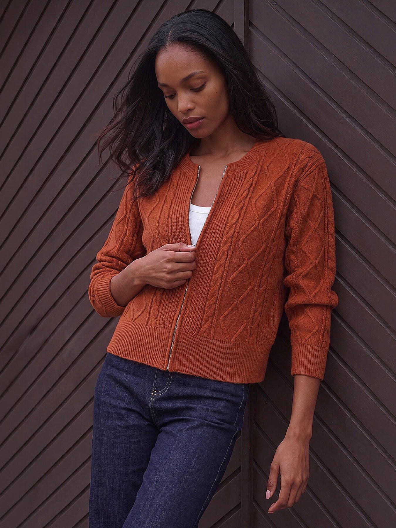 Roman Women's Orange Knitted Cable Bomber In | : Size 20 - Image 6