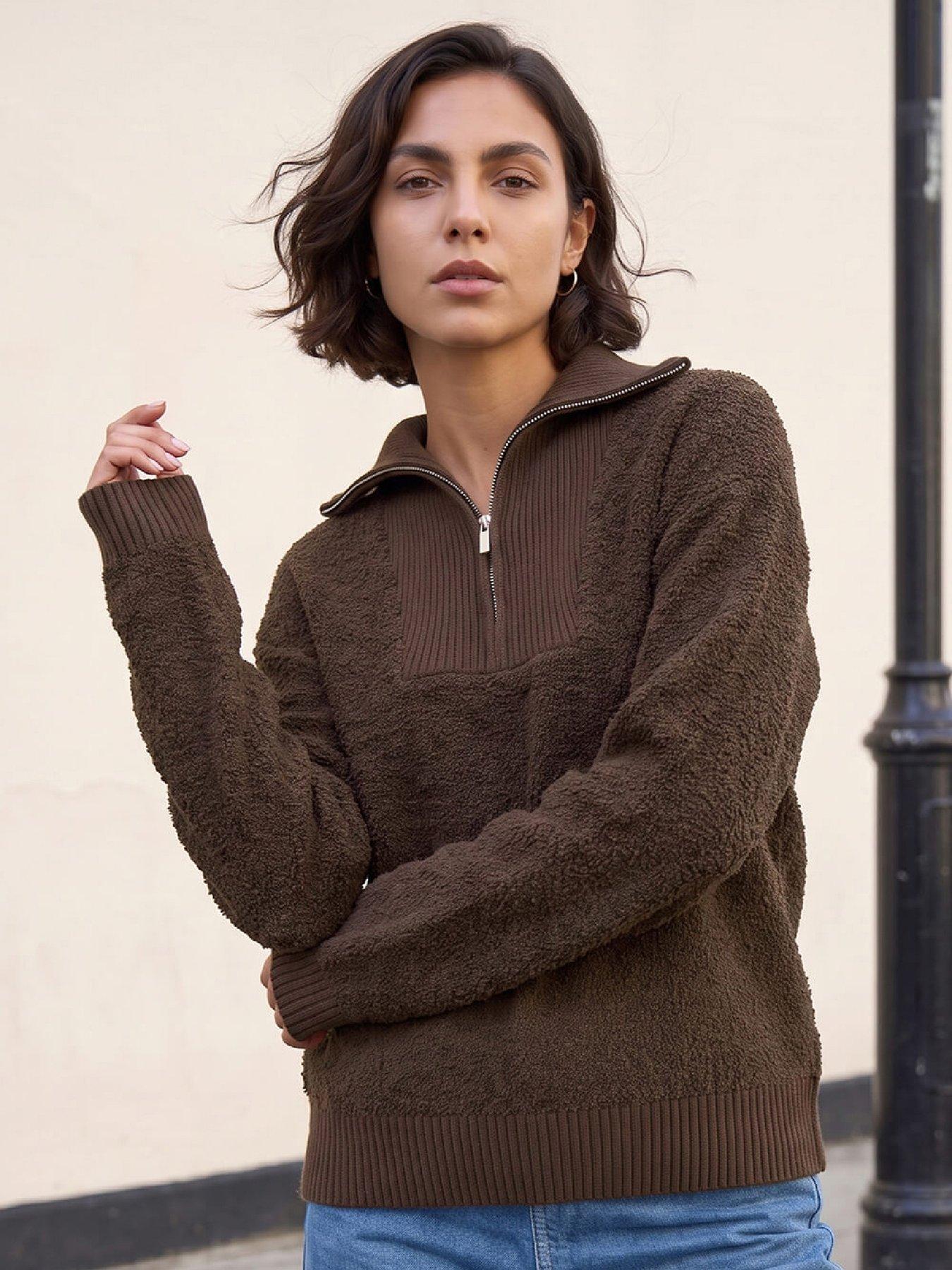 Roman Women's Chocolate Fleece Knit Zip Up Jumper In | Size: 10 - Image 3