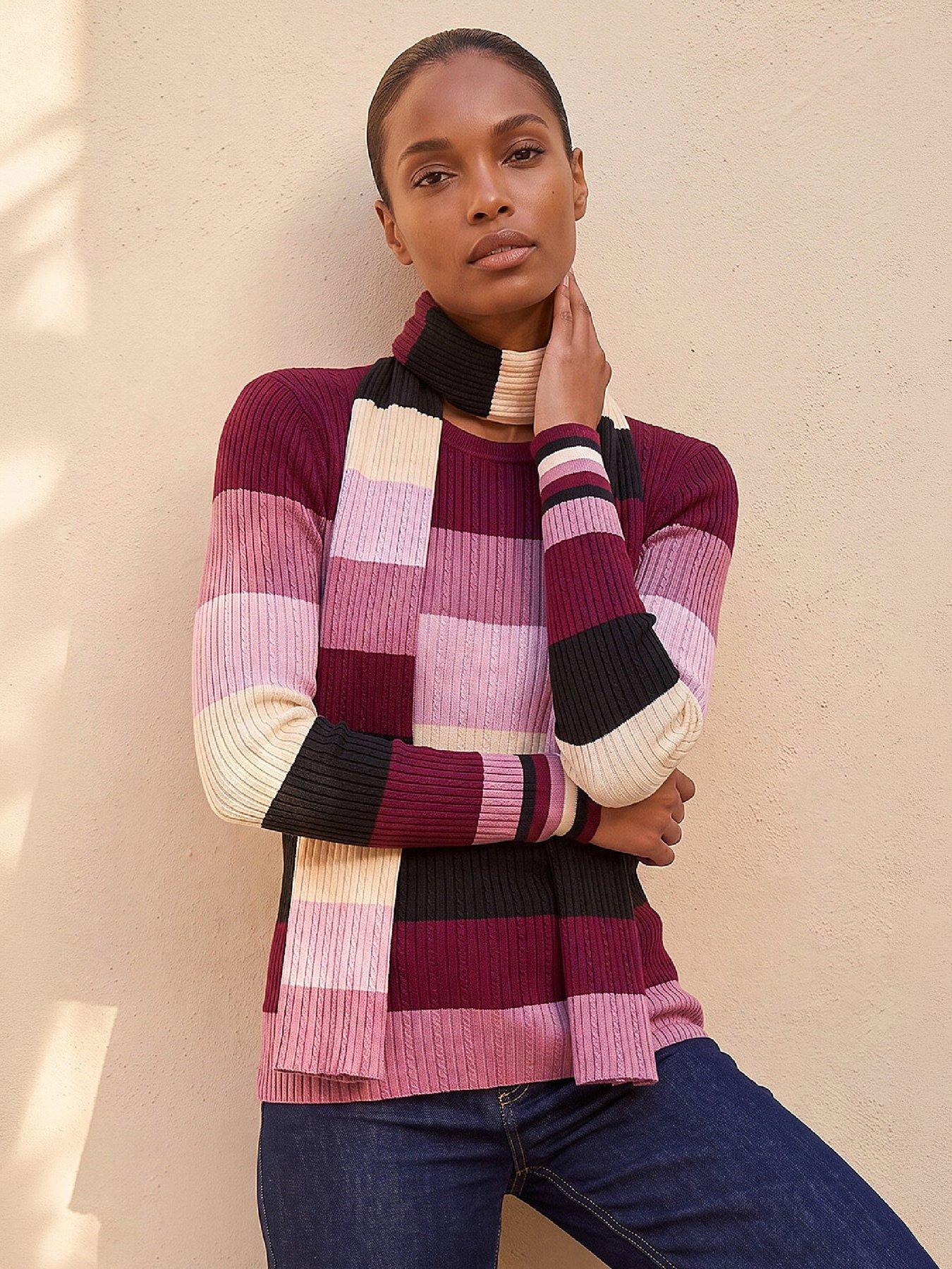 Roman Women's Pink Stripe Scarf Knit Jumper In | Size: 12 - Image 7