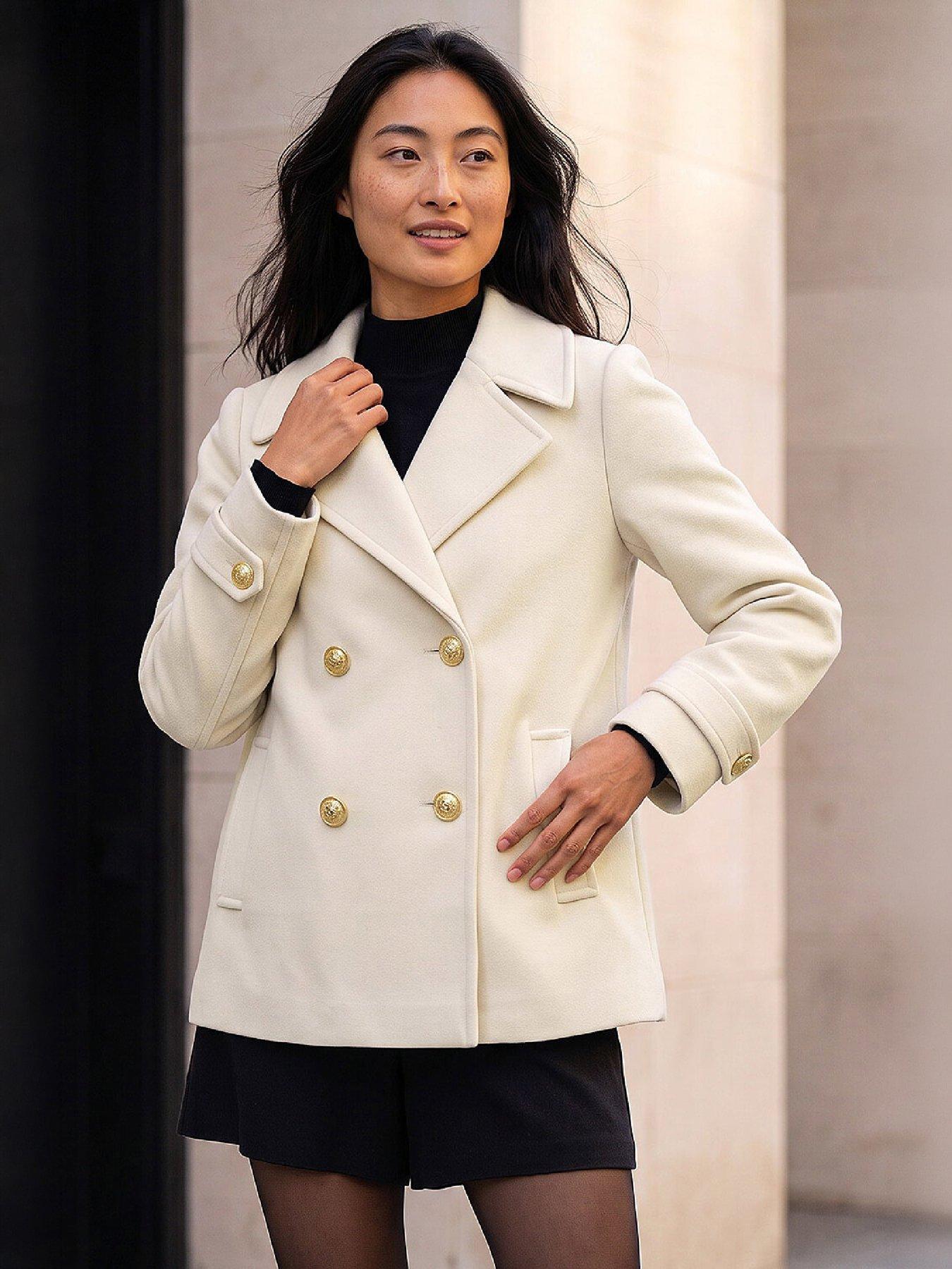 Roman Women's Ivory Petite Collar Double Breasted Coat In Size 18 - Image 6