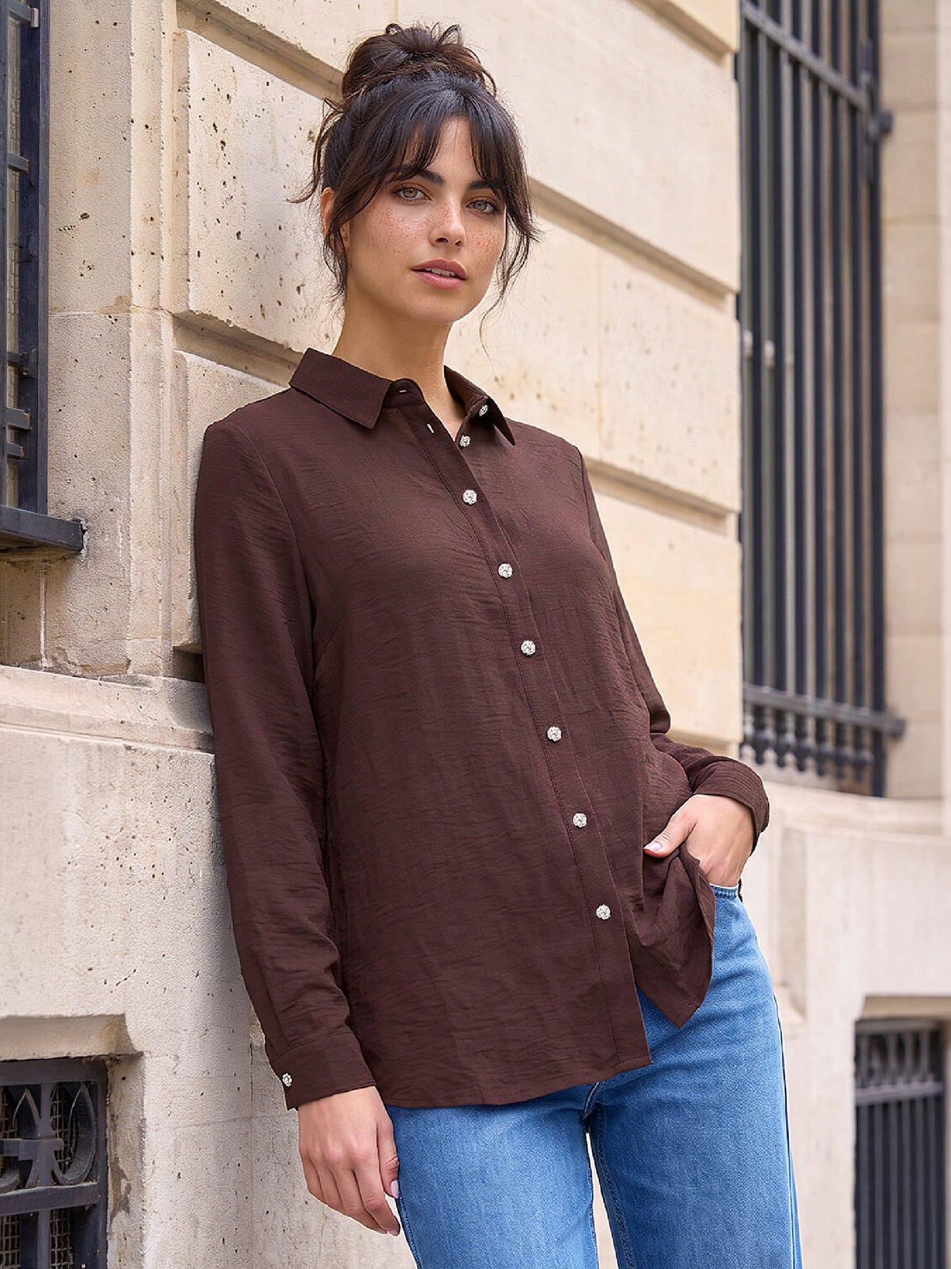 Roman Chocolate Long Sleeve Collared Shirt - Image 3