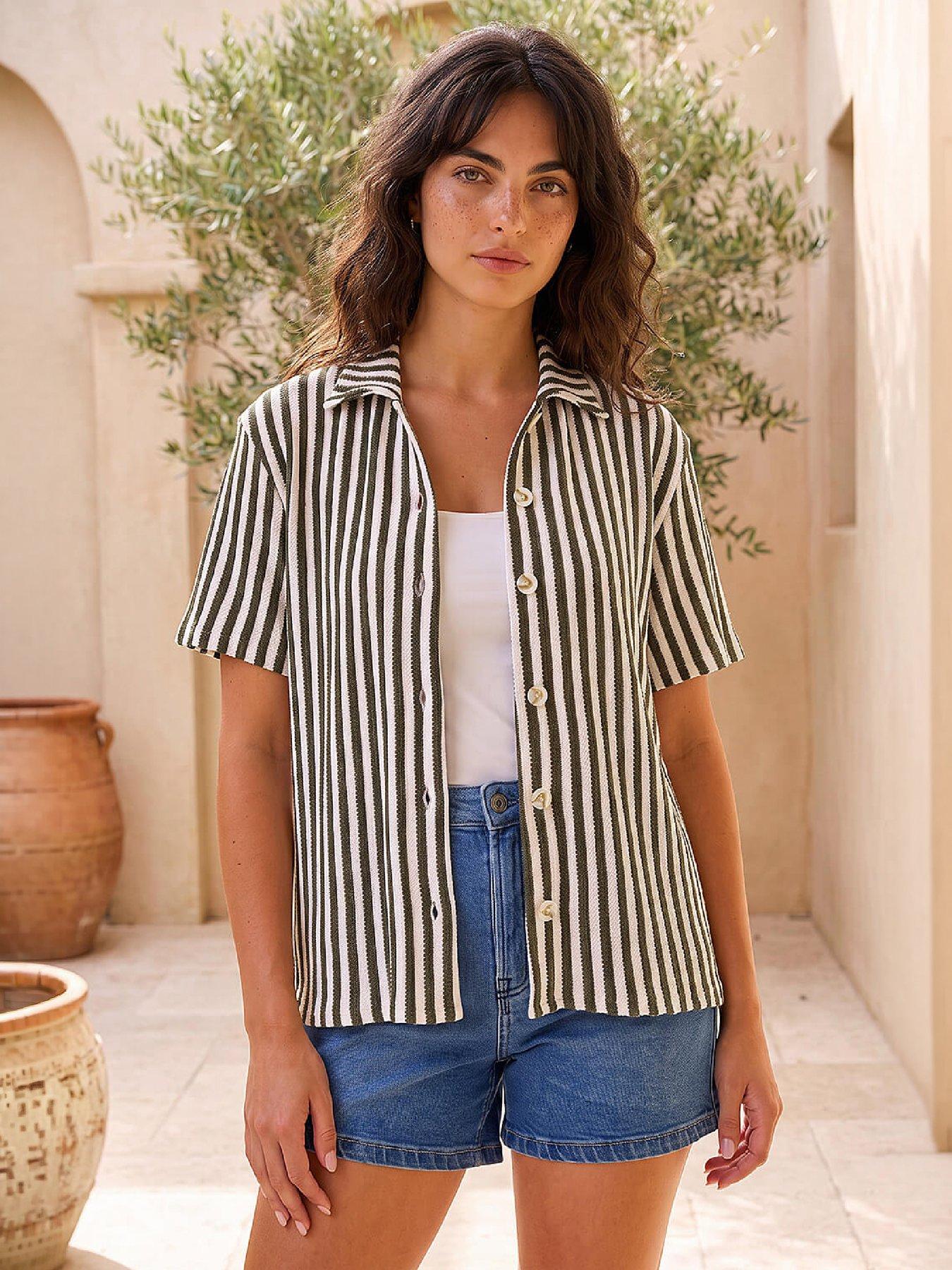 Dusk Women's Relaxed Stripe Shirt in Olive | Size: 18 - Image 5