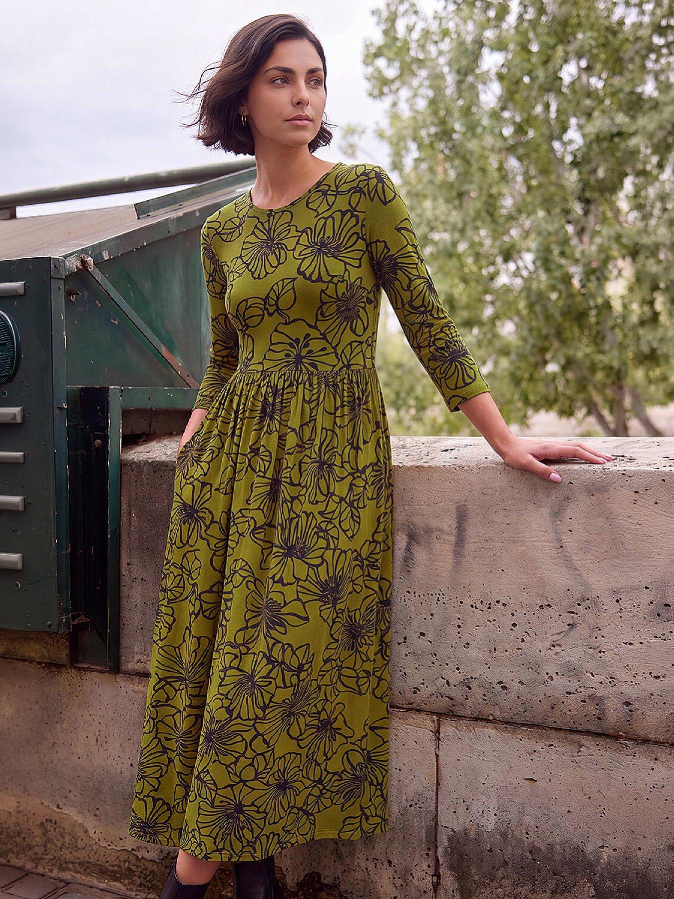 Roman Women's Khaki Floral Print Midi Dress In | : Size 18 - Image 6