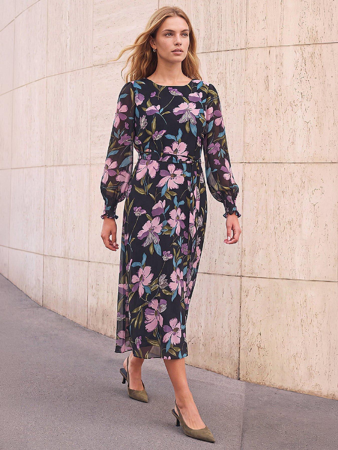 Roman Women's Floral Print Midi Dress in Black | Size: 10 - Image 6