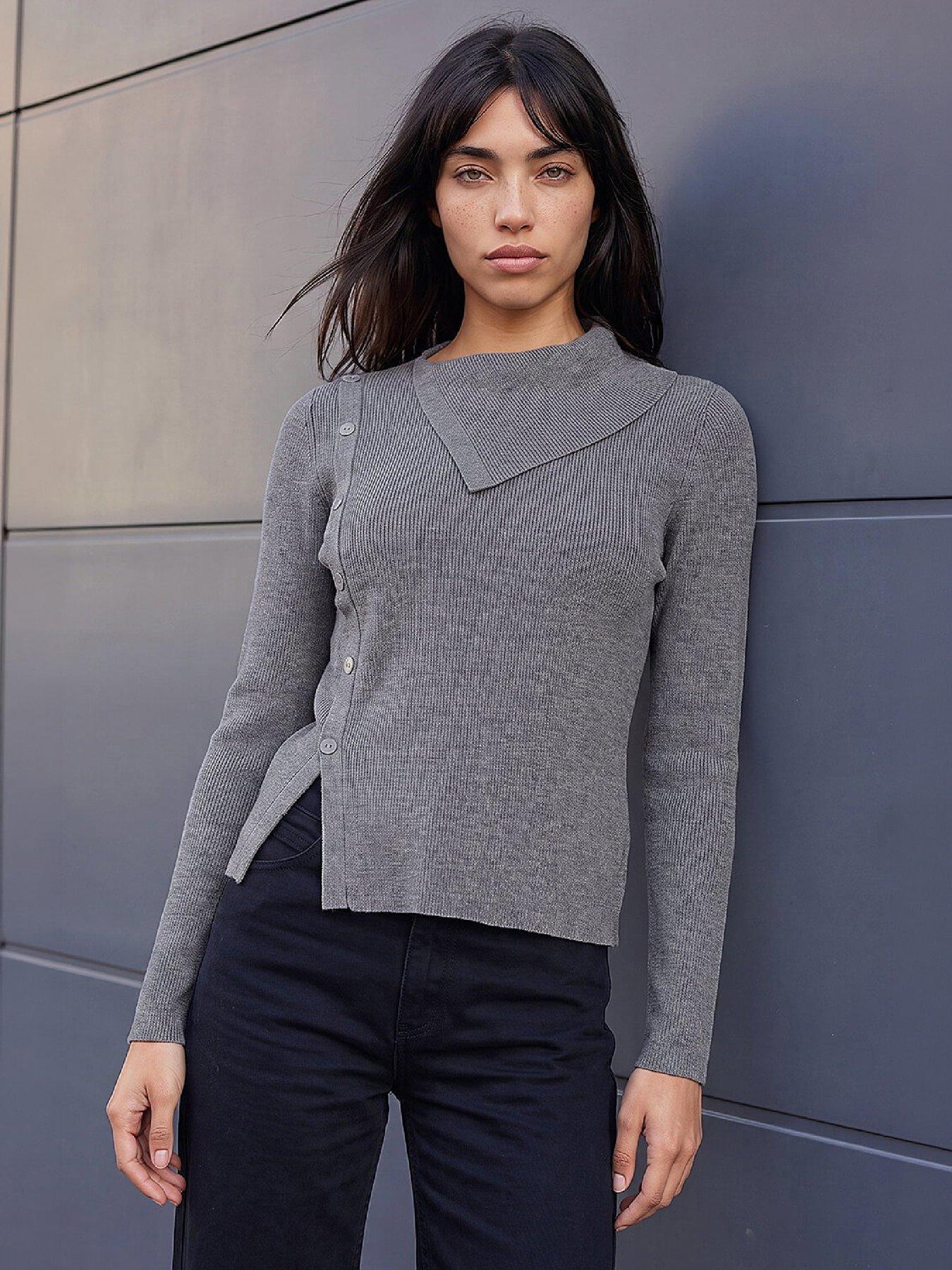 Roman Women's Grey Petite Button Jumper In | Size: 14 - Image 7