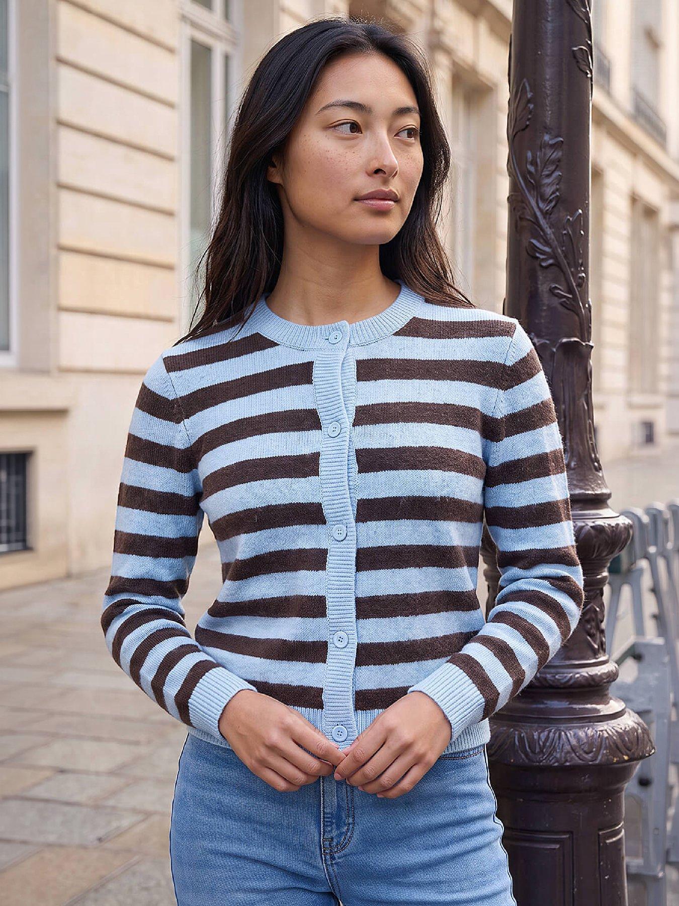 Roman Women's Chocolate Petite Stripe Buttoned Cardigan In Size 16 - Image 6