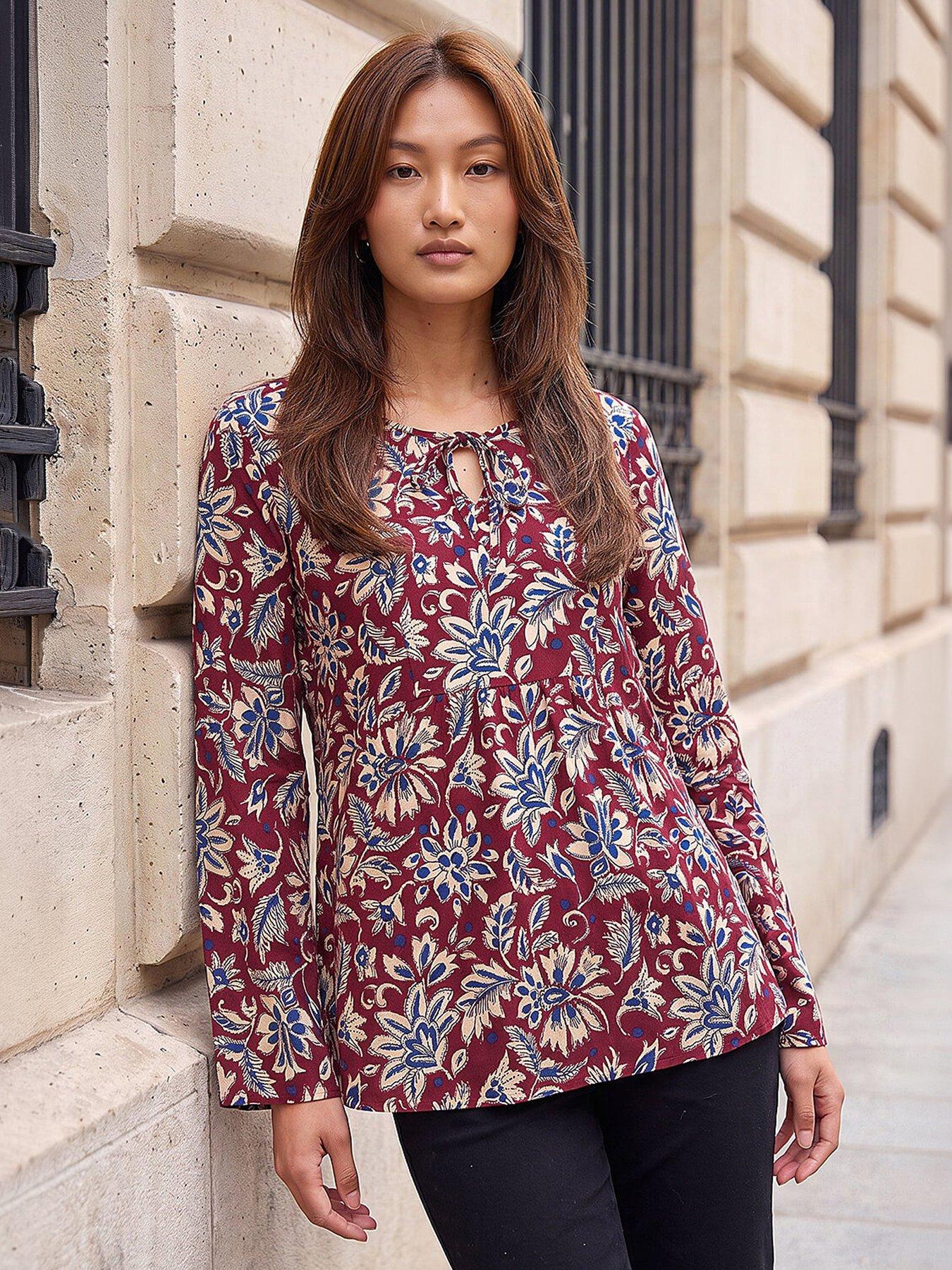 Roman Women's Burgundy Floral Soft Touch Top Size 12 - Image 6