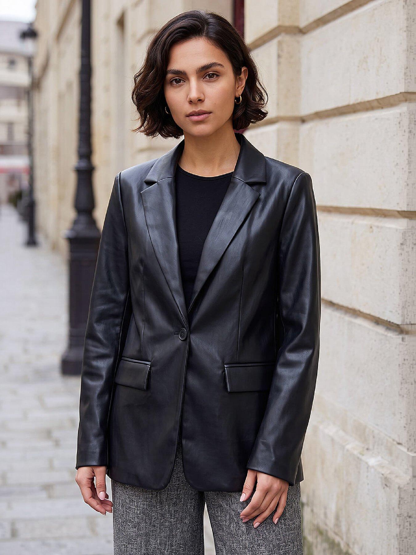 Roman Women's Black Faux Leather Blazer In | Size: 10 - Image 6