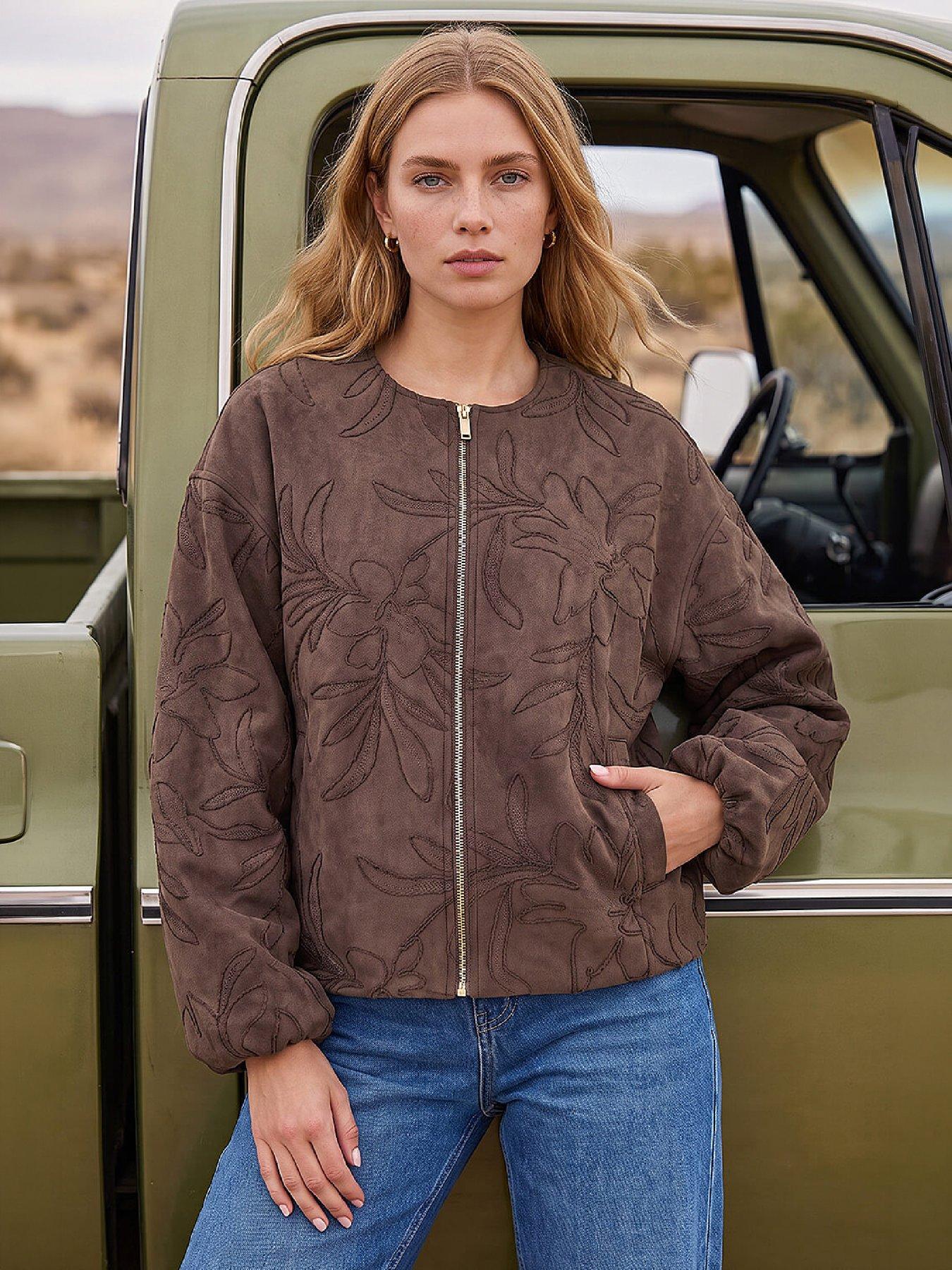Roman Women's Brown Embroidered Bomber Jacket In | : Size 18 - Image 2