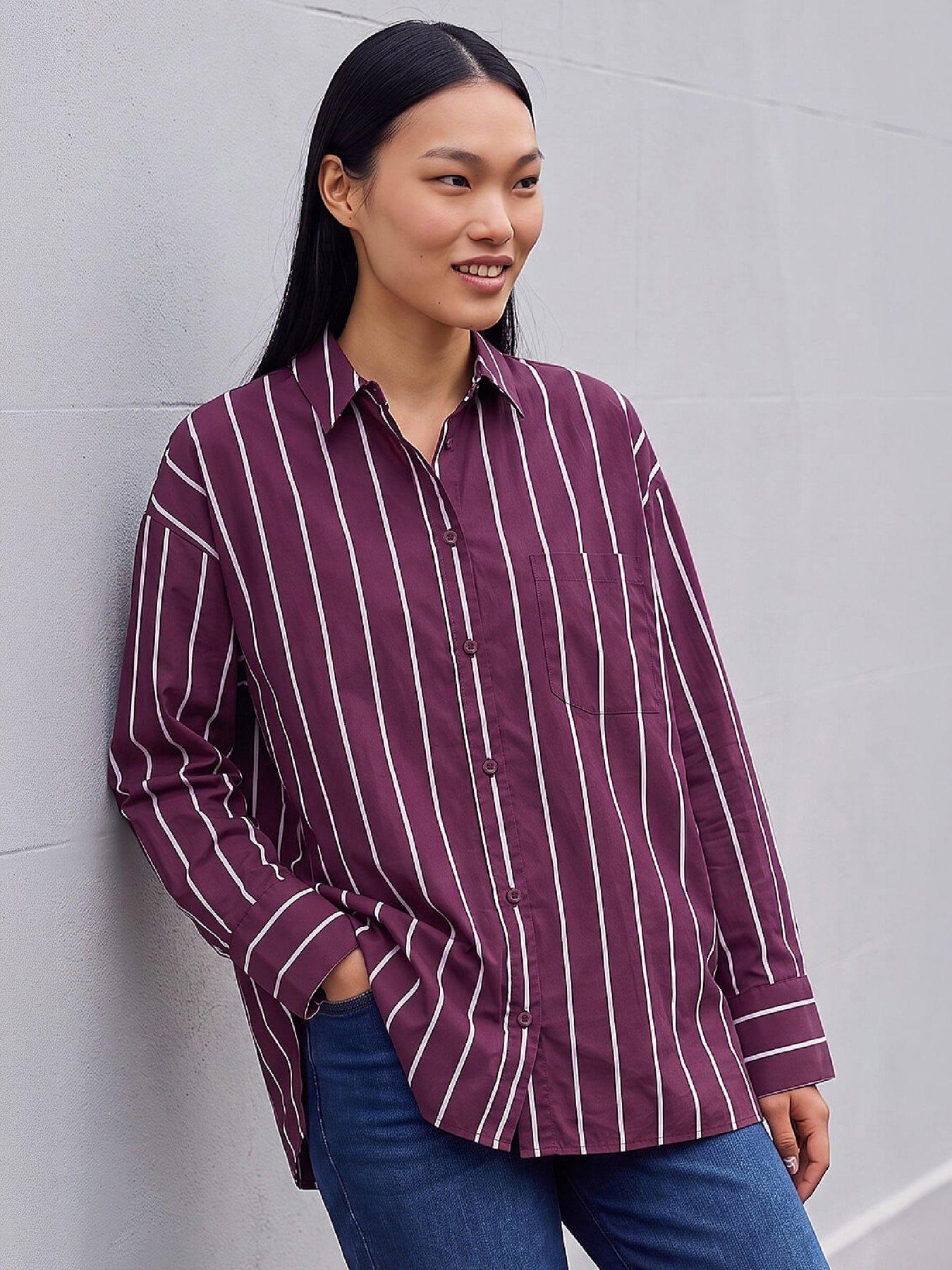 Dusk Women's Stripe Oversized Shirt in Plum | Size: 12 - Image 4