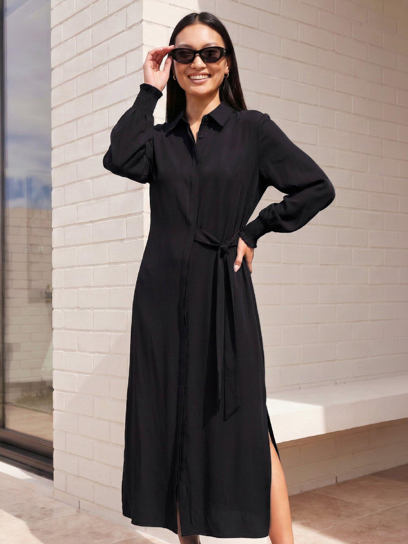Roman Women's Black Tie Waist Buttoned Shirt Dress In Size 10 - Image 2