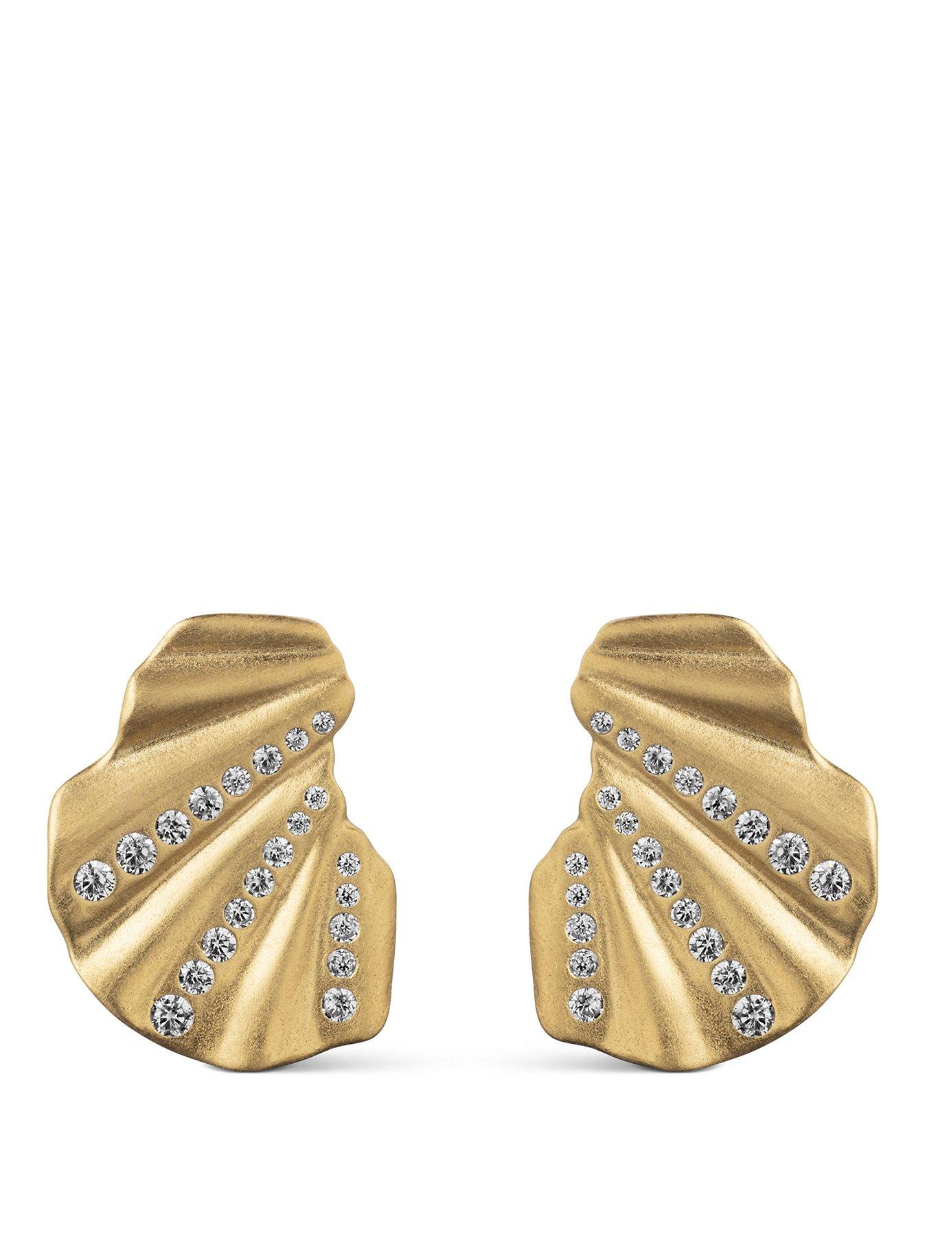 Image 1 of 3 of ENAMEL Copenhagen Womens Wave Clear CZ Stud Earrings - White