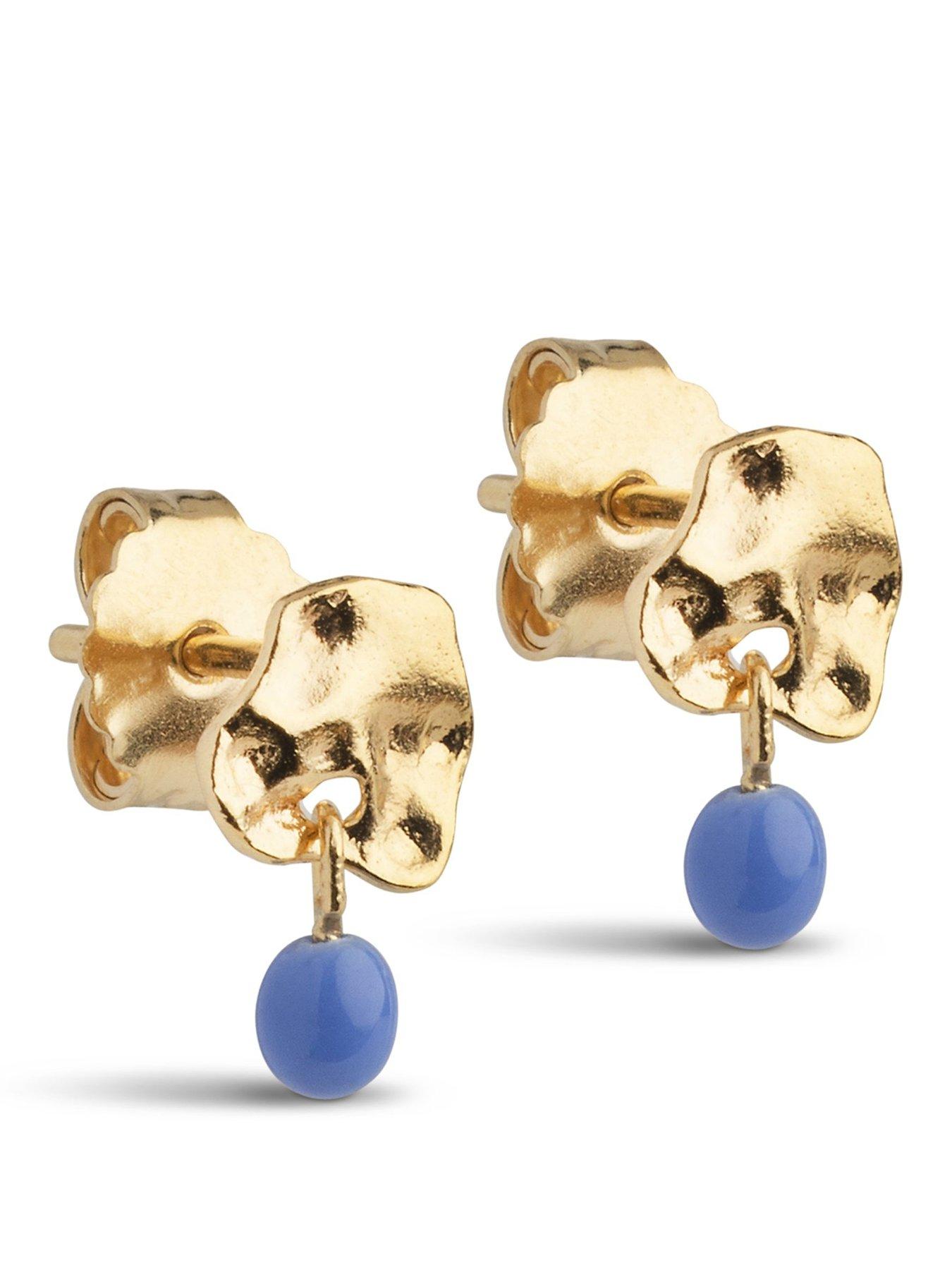 Image 1 of 3 of ENAMEL Copenhagen Womens Mio Cornflower Hammered Stud Drop Earrings - Multi