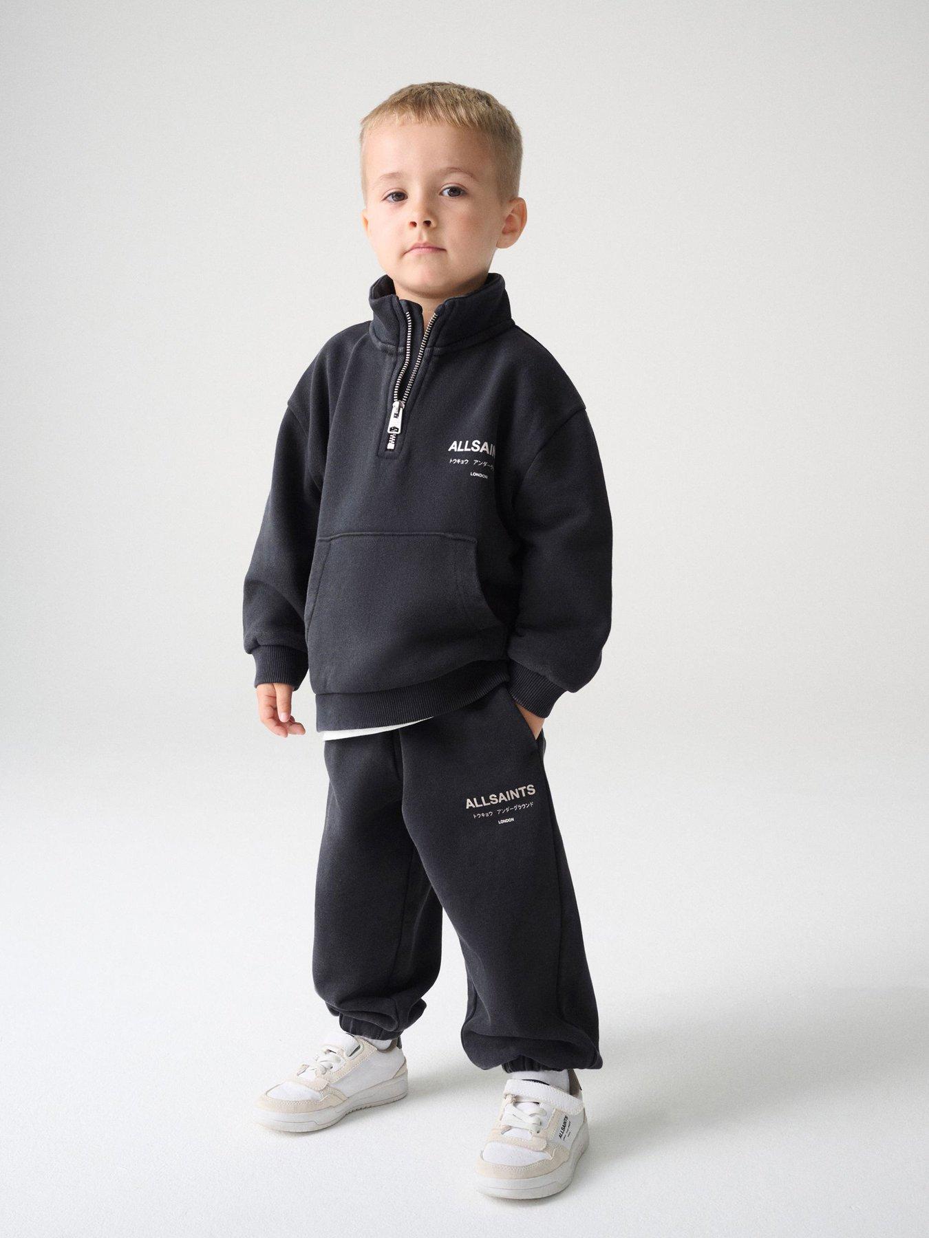 Image 1 of 7 of smALLSAINTS Younger Boys Underground Funnel Neck Sweat Top &amp; Joggers - Washed Black