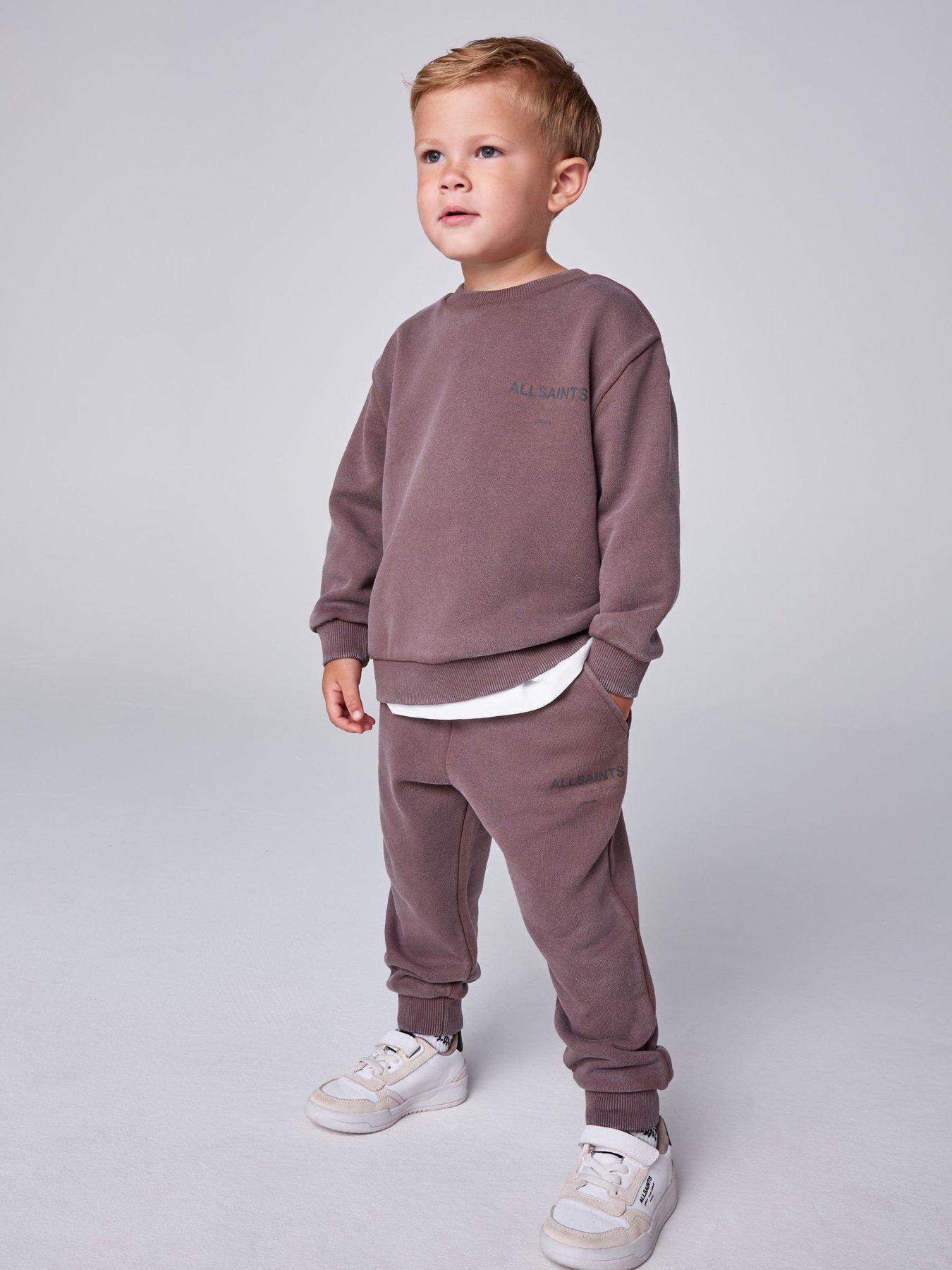 Image 1 of 7 of smALLSAINTS Boys Underground Oversized Sweatshirt And Joggers Set - Washed Brown