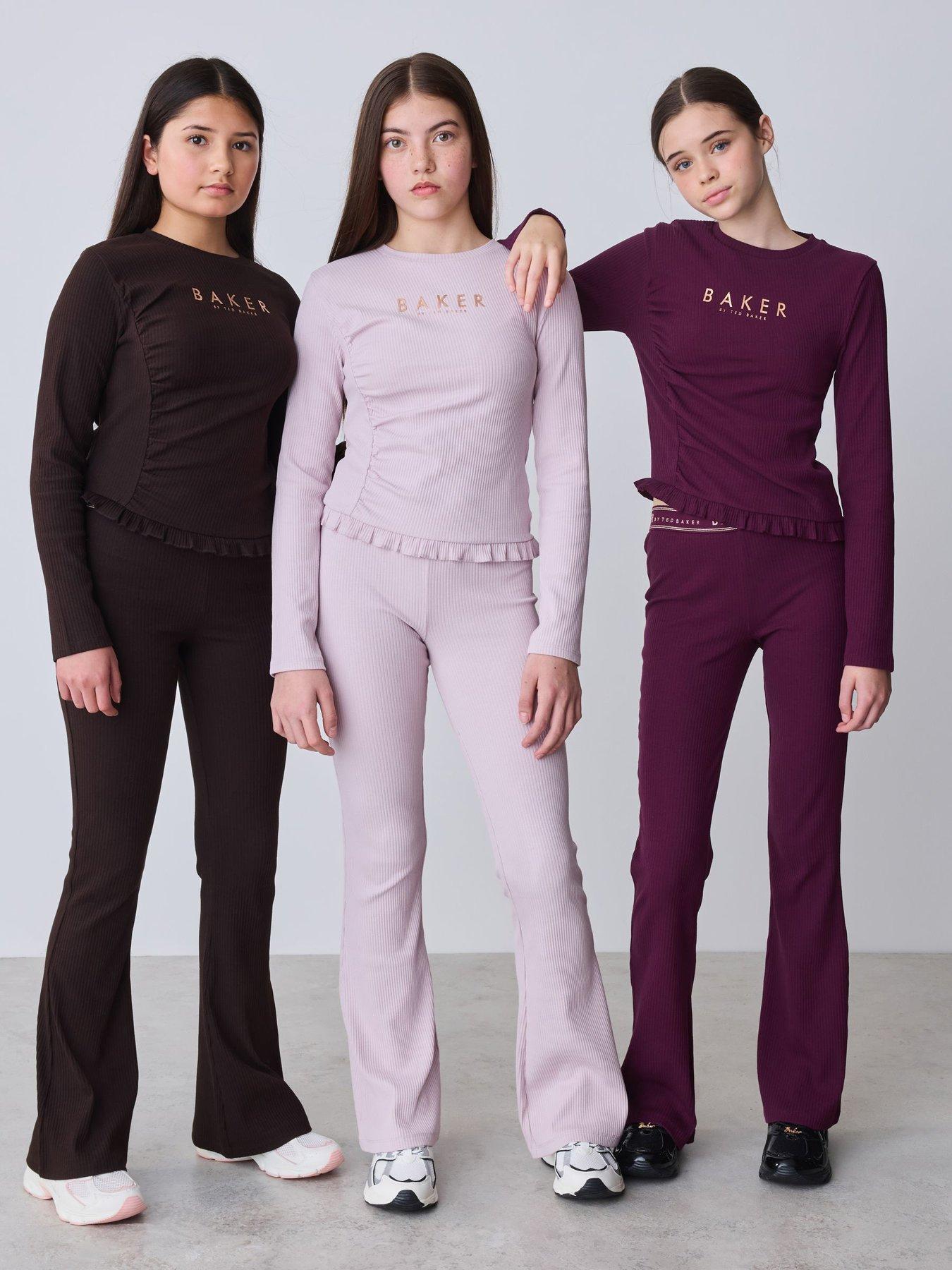 Image 1 of 7 of Ted Baker Girls 3 Pack Asymmetric Ribbed Long Sleeve Tops - Multi
