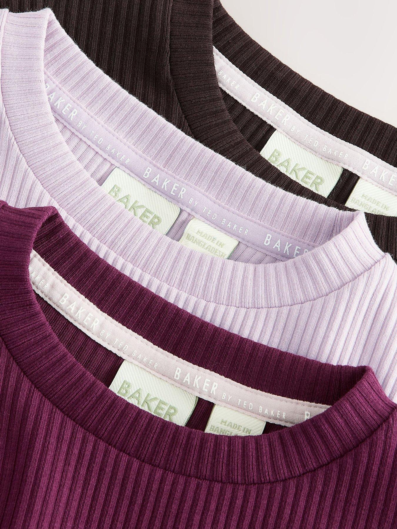 Image 4 of 7 of Ted Baker Girls 3 Pack Asymmetric Ribbed Long Sleeve Tops - Multi