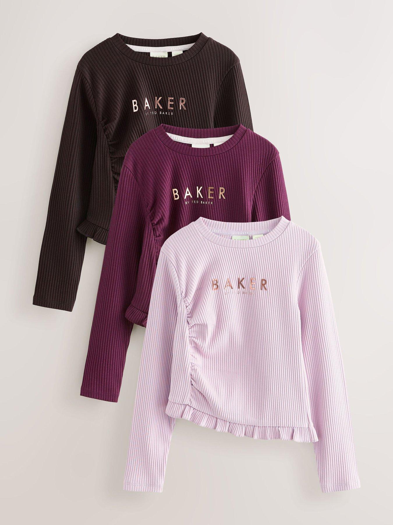 Image 7 of 7 of Ted Baker Girls 3 Pack Asymmetric Ribbed Long Sleeve Tops - Multi