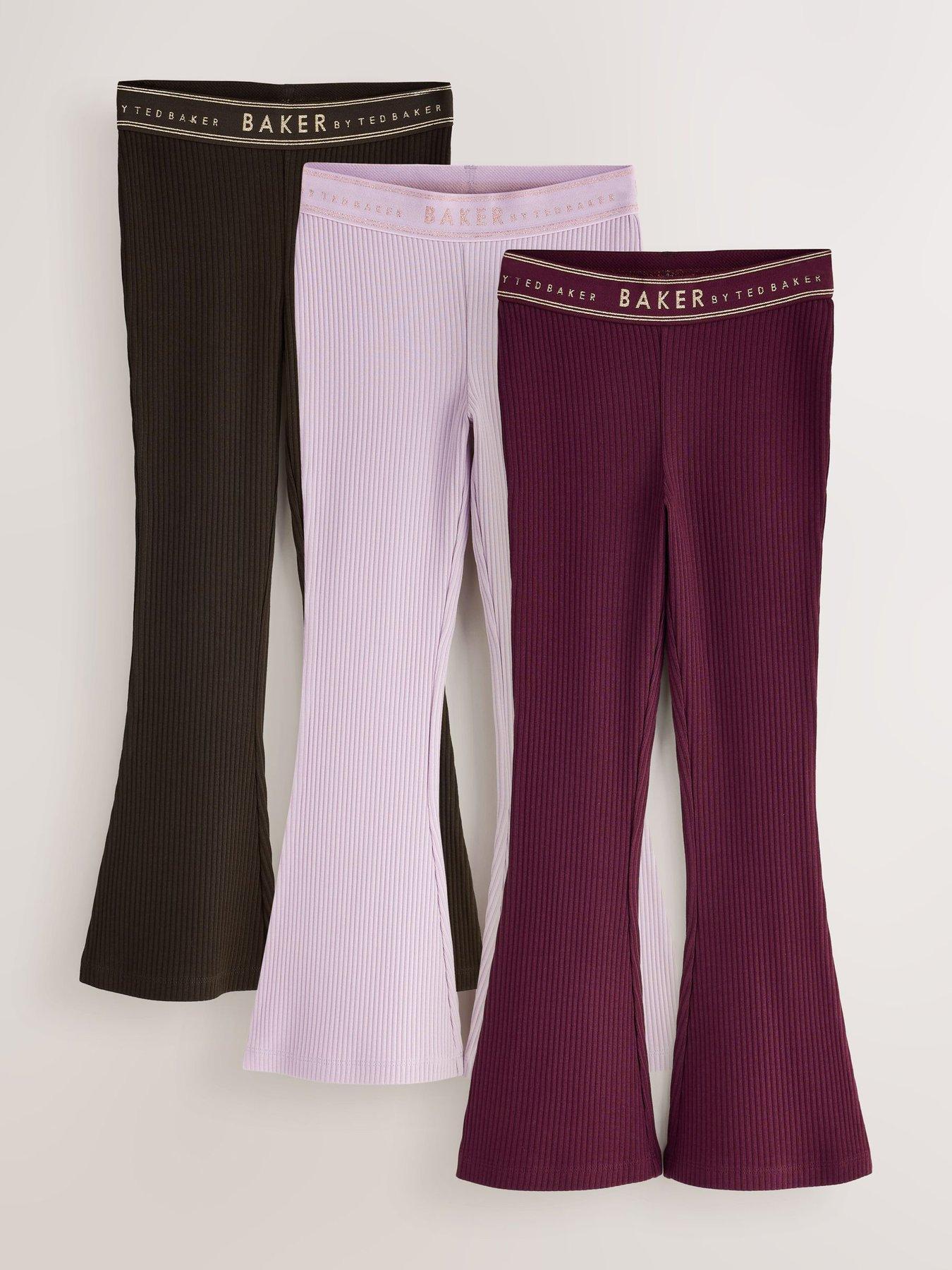 Image 7 of 7 of Ted Baker Girls 3 Pack Ribbed Flares Leggings - Multi